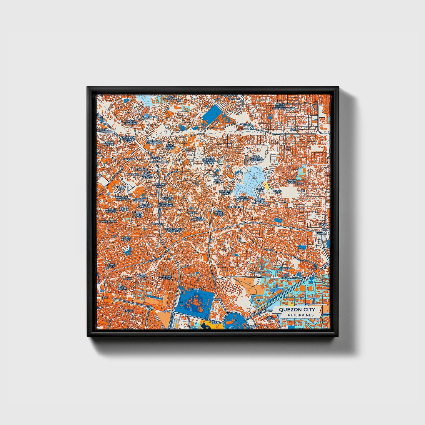 Quezon City Philippines Colorful City Map Canvas Print • Black Framed