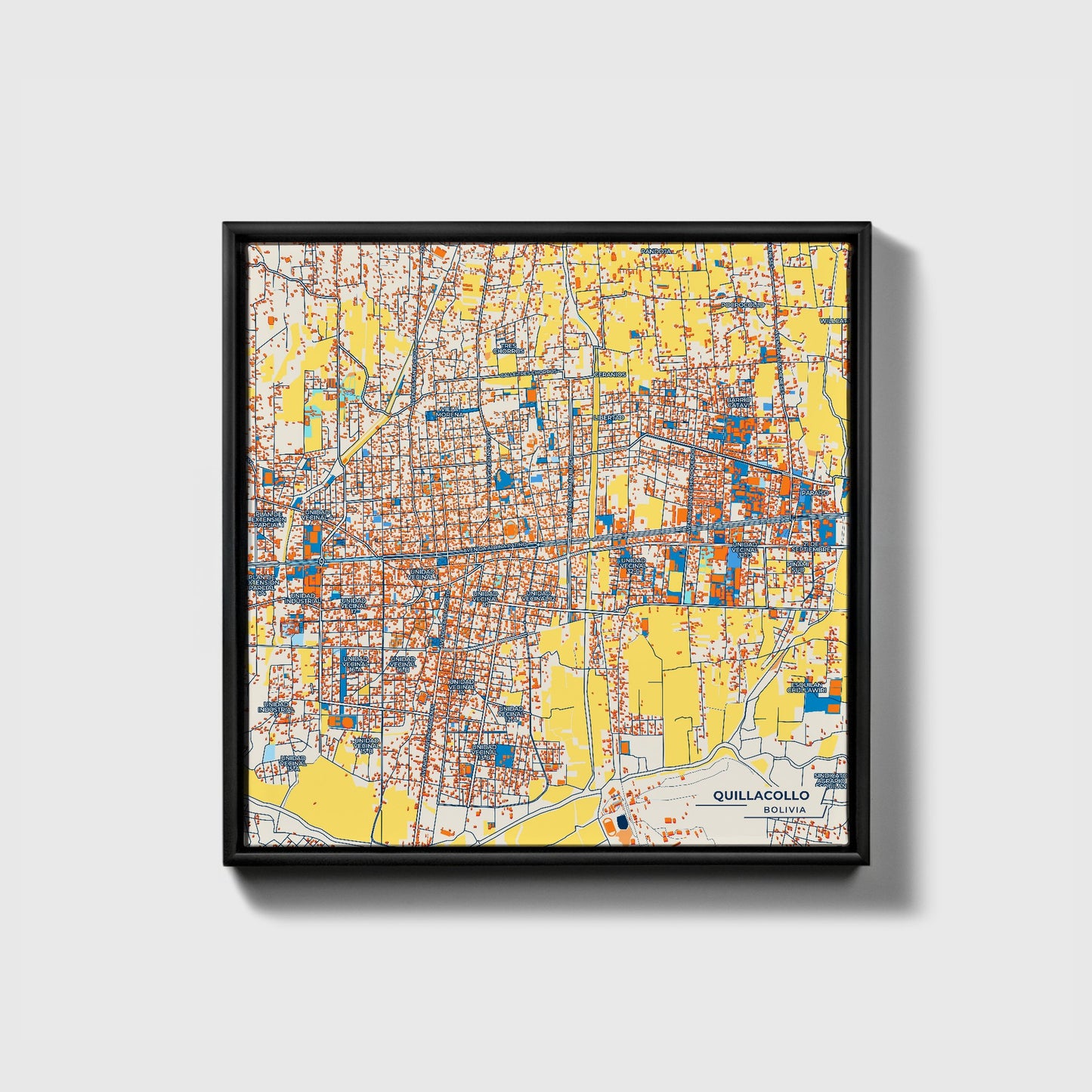Quillacollo Bolivia Colorful City Map Canvas Print • Black Framed
