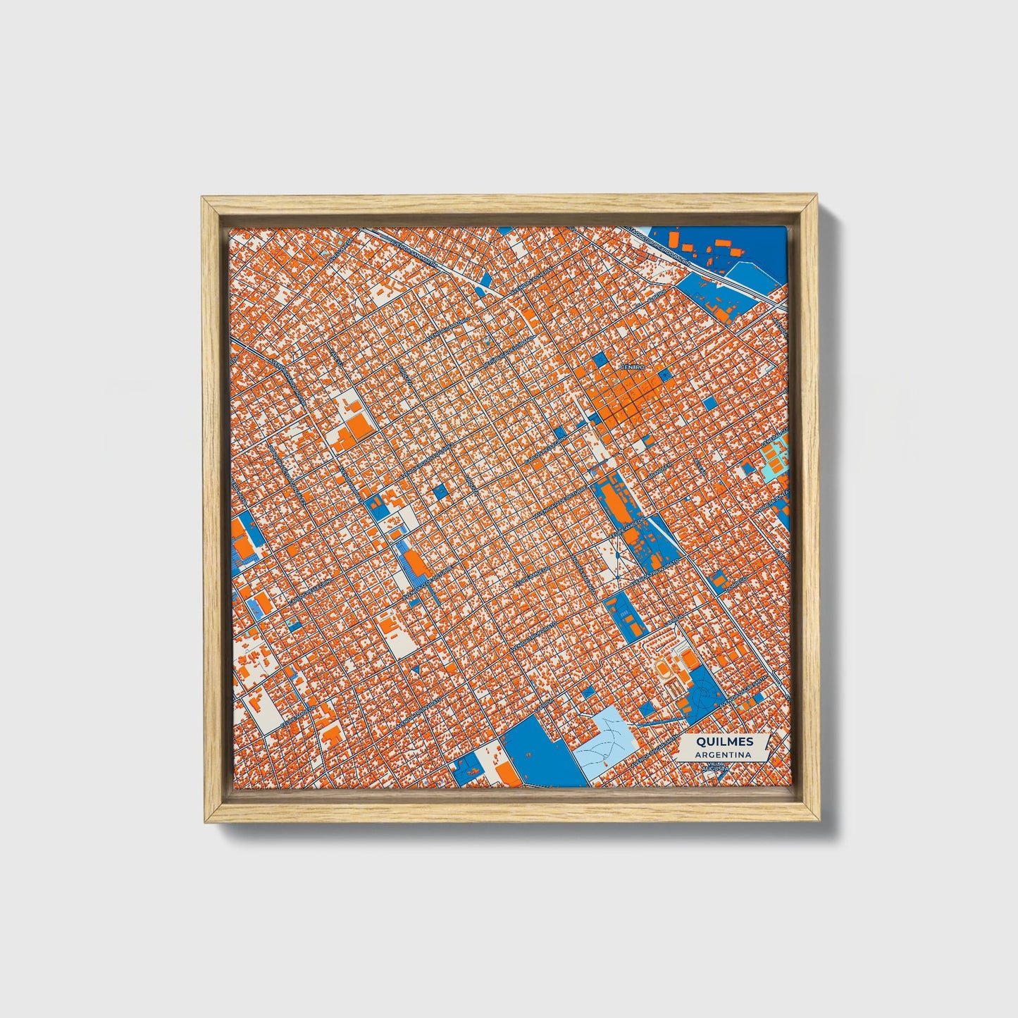 Quilmes Argentina Colorful City Map Canvas Print • Natural Wooden Framed