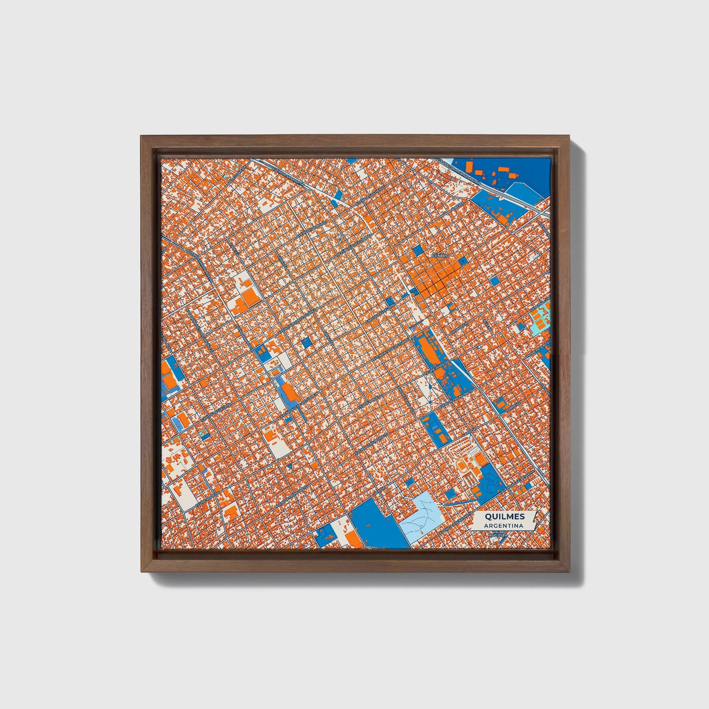 Quilmes Argentina Colorful City Map Canvas Print • Dark Wooden Framed