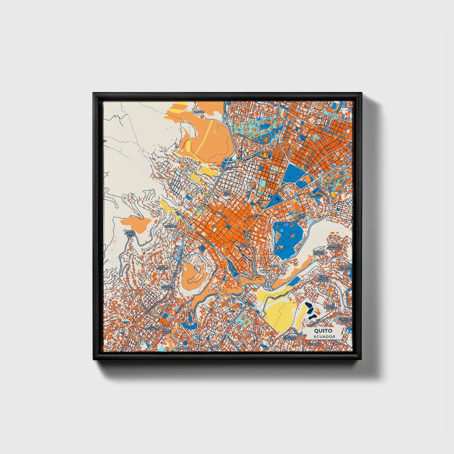 Quito Ecuador Colorful City Map Canvas Print • Black Framed
