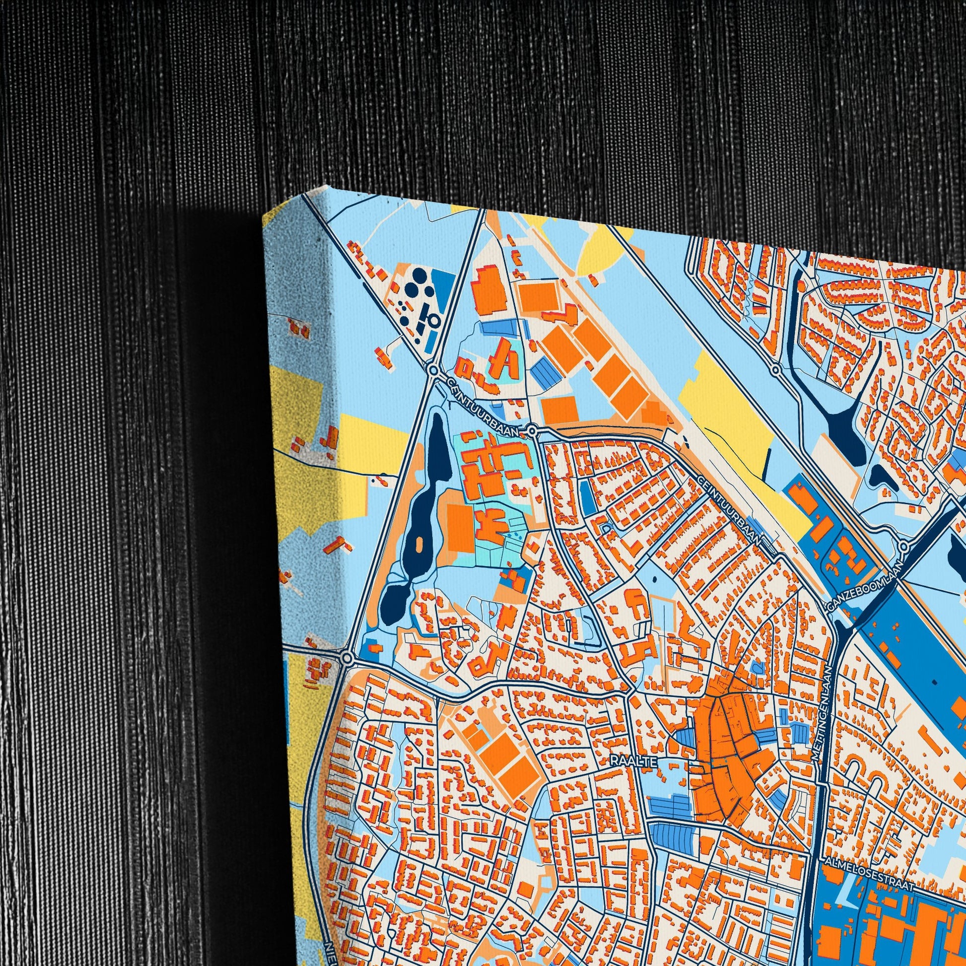 Raalte Netherlands Colorful City Map Canvas Print Detail