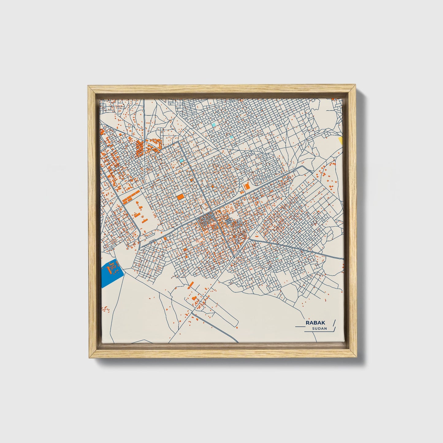 Rabak Sudan Colorful City Map Canvas Print • Natural Wooden Framed