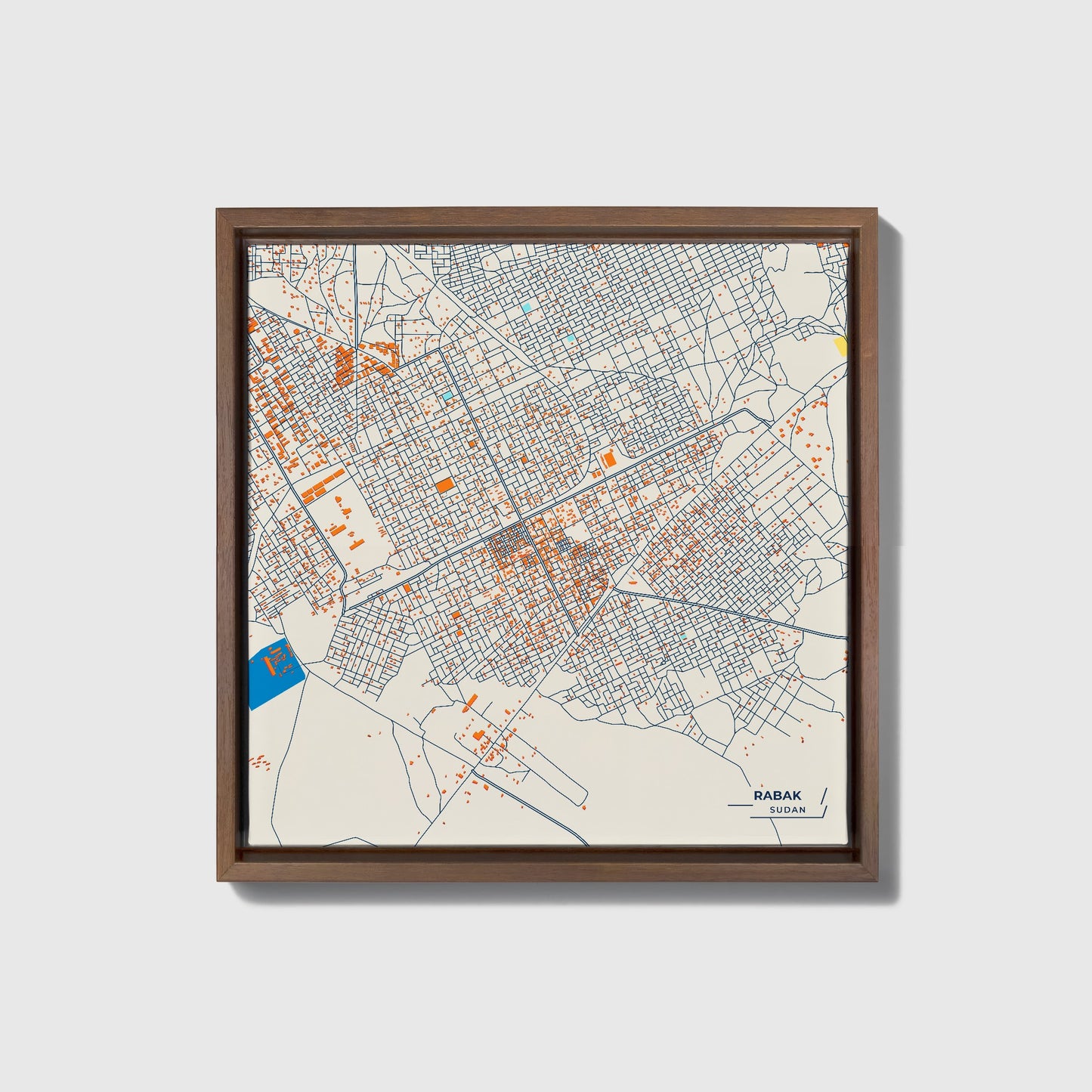 Rabak Sudan Colorful City Map Canvas Print • Dark Wooden Framed