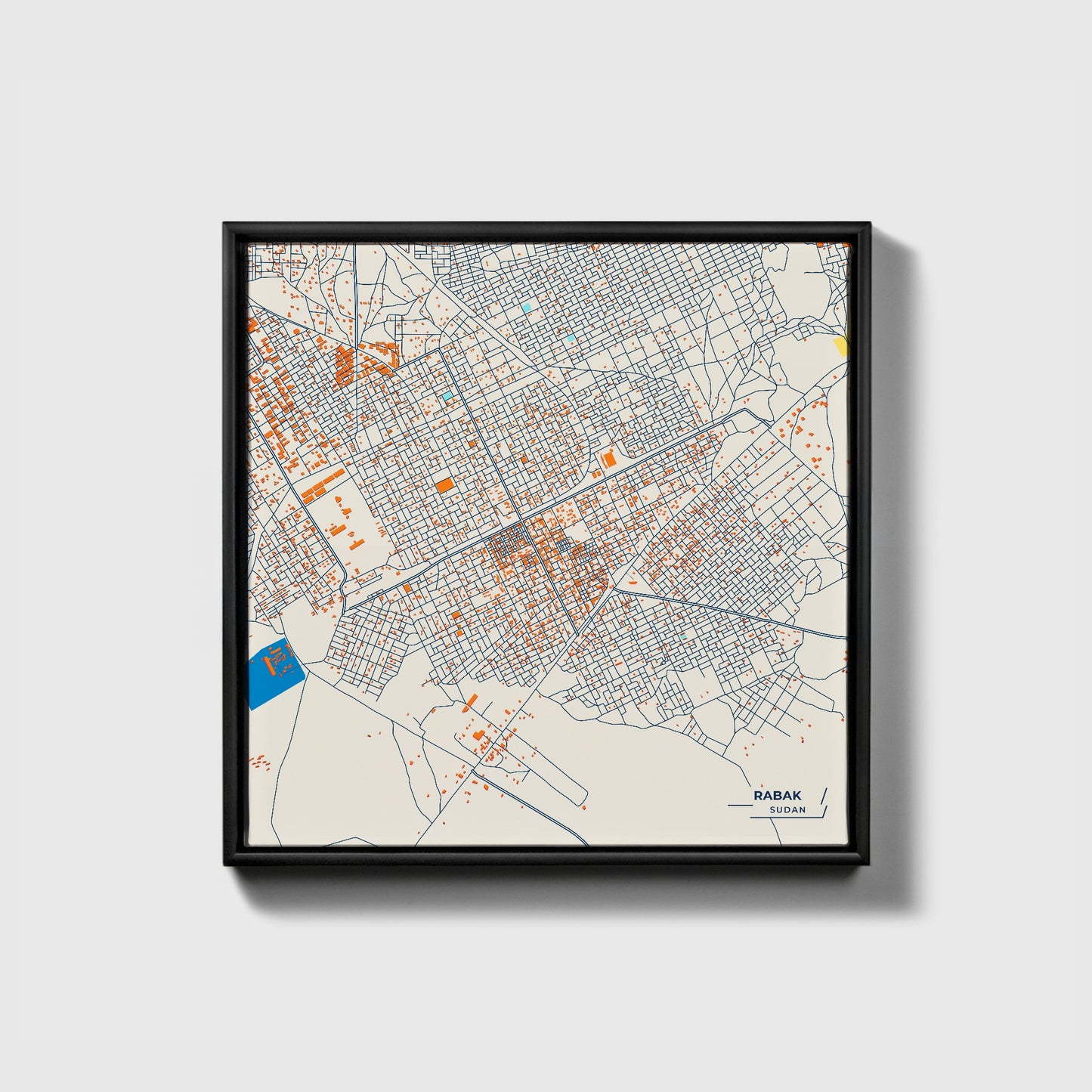 Rabak Sudan Colorful City Map Canvas Print • Black Framed