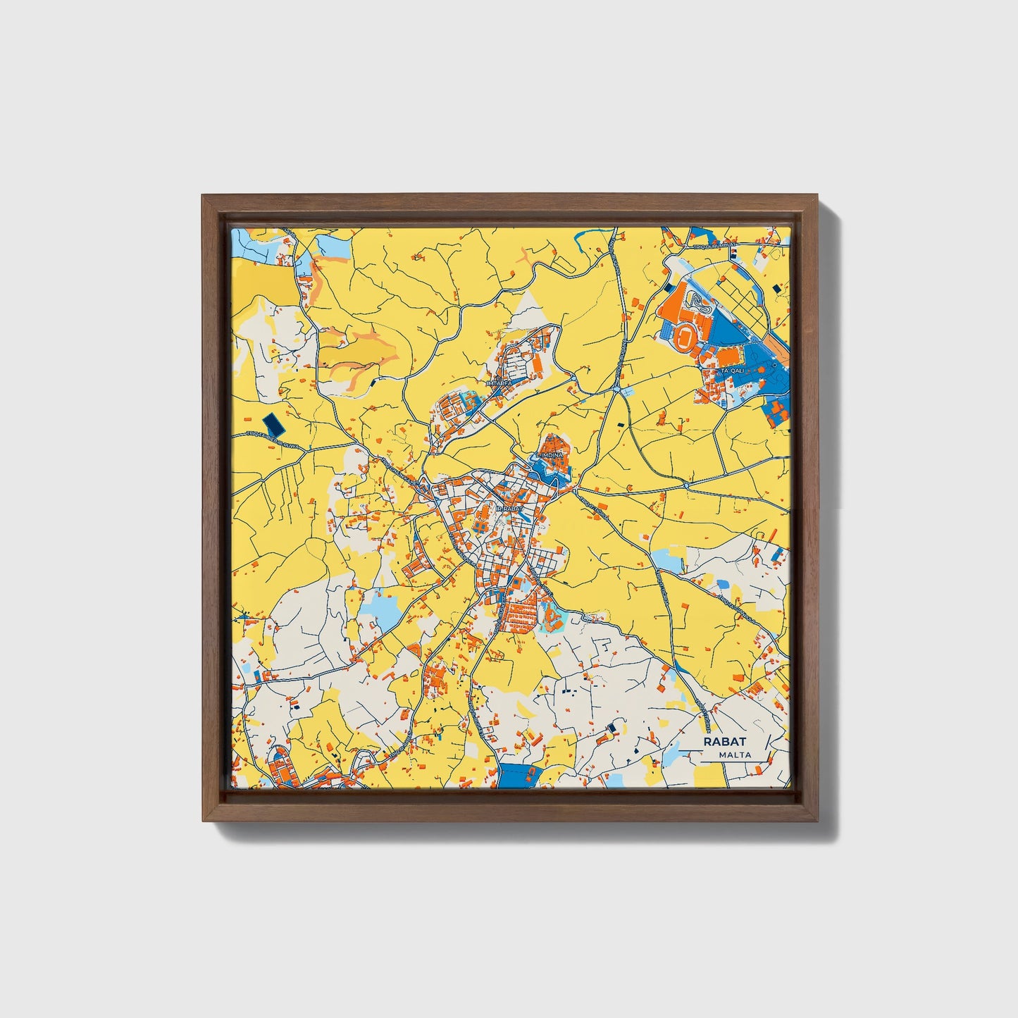 Rabat Malta Colorful City Map Canvas Print • Dark Wooden Framed