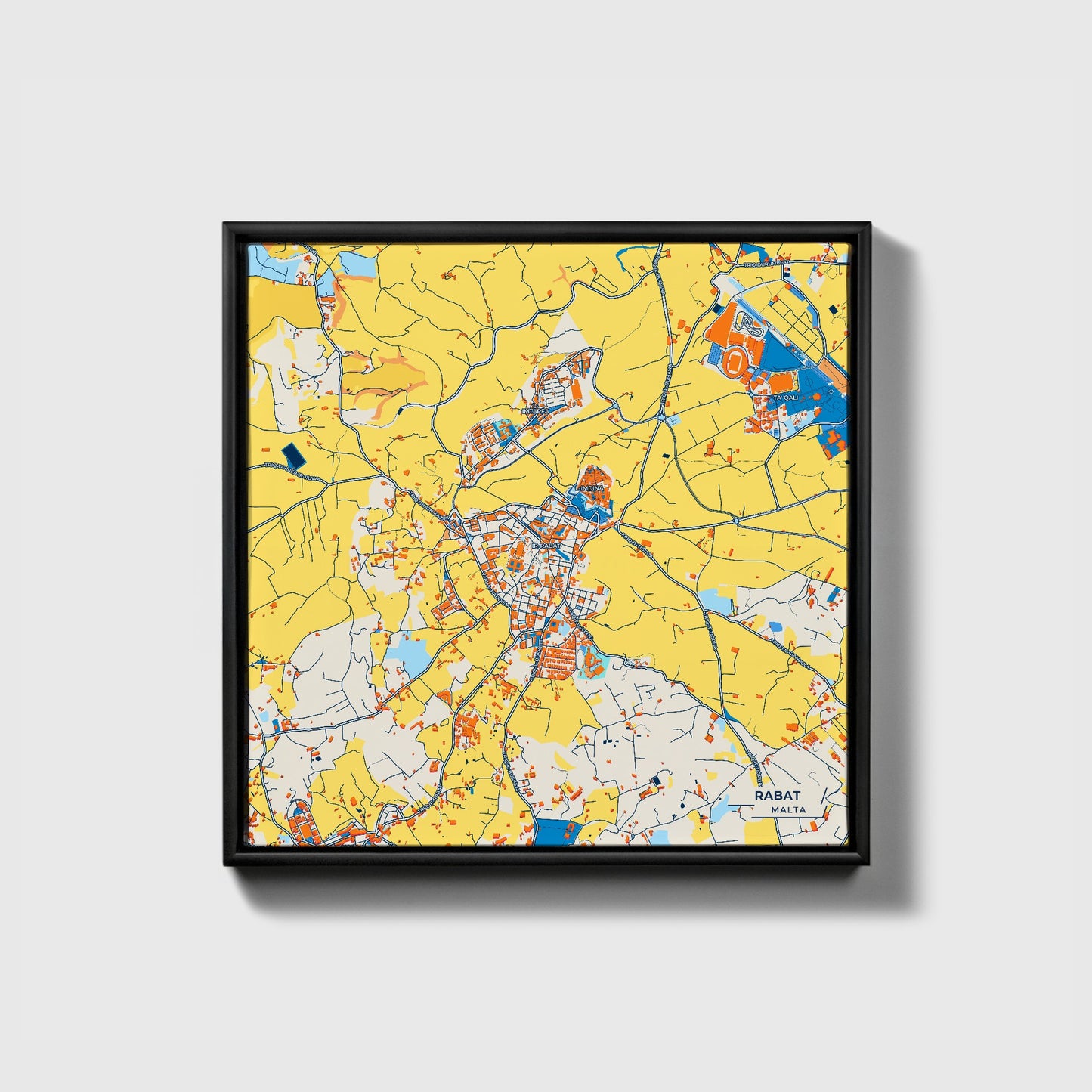 Rabat Malta Colorful City Map Canvas Print • Black Framed