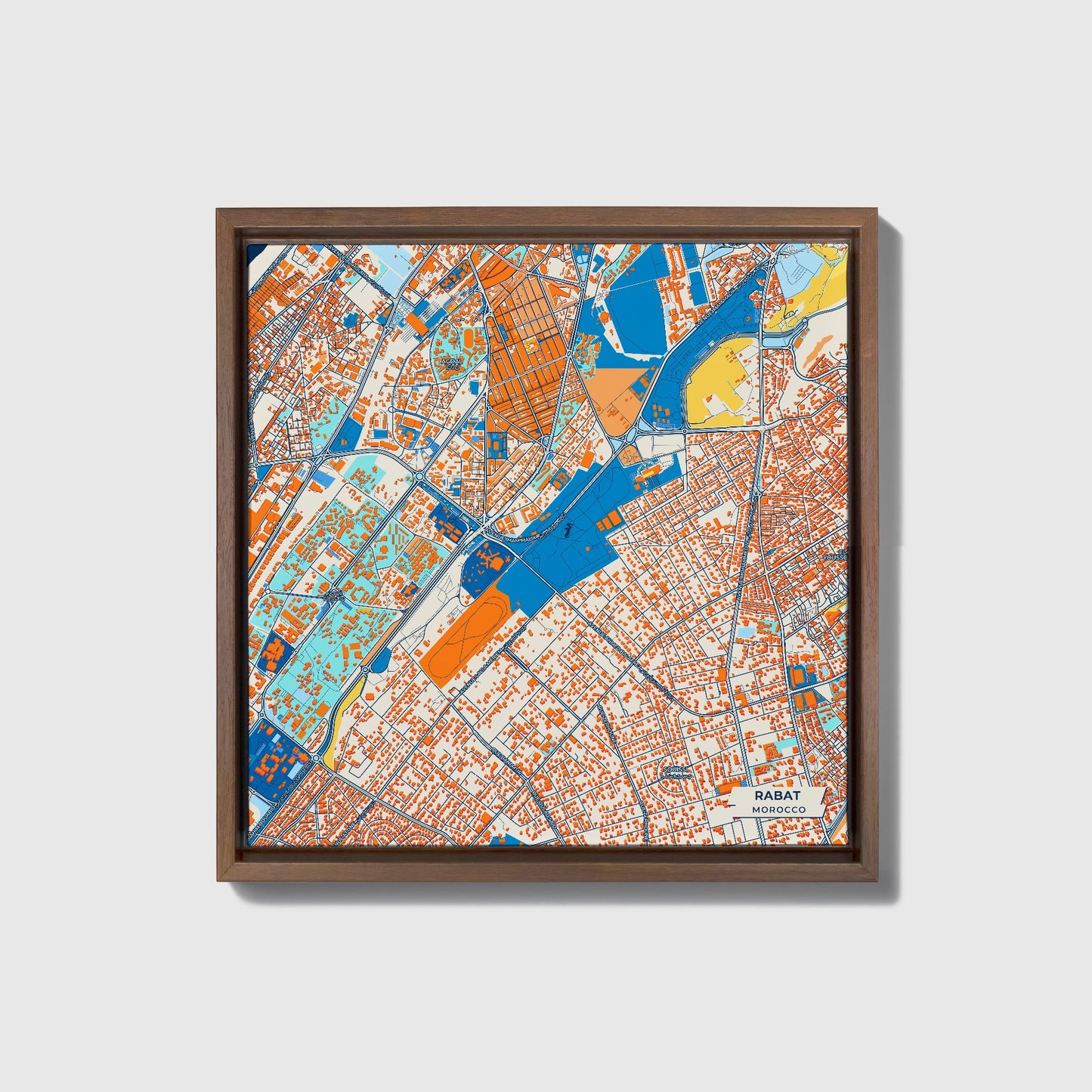 Rabat Morocco Colorful City Map Canvas Print • Dark Wooden Framed