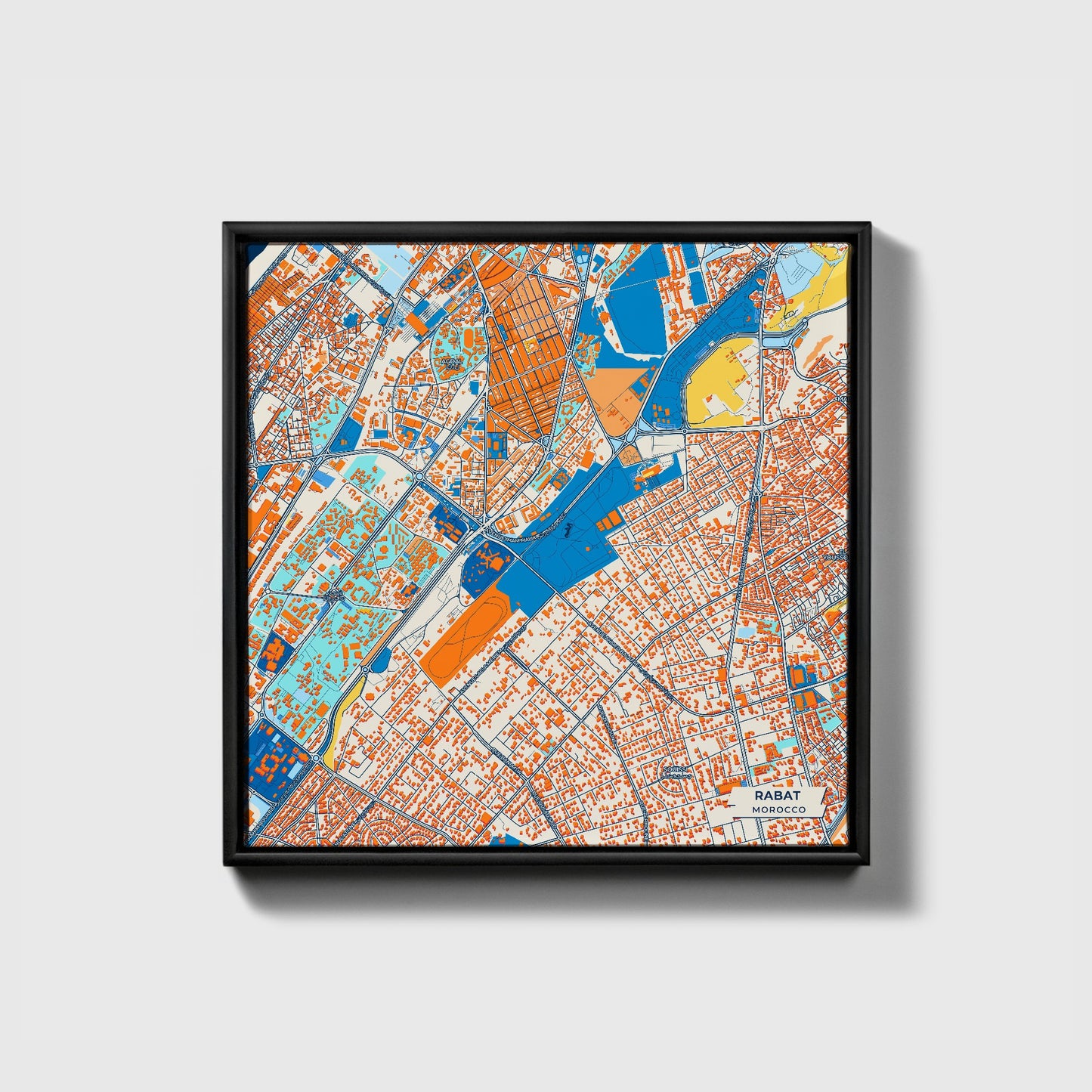 Rabat Morocco Colorful City Map Canvas Print • Black Framed
