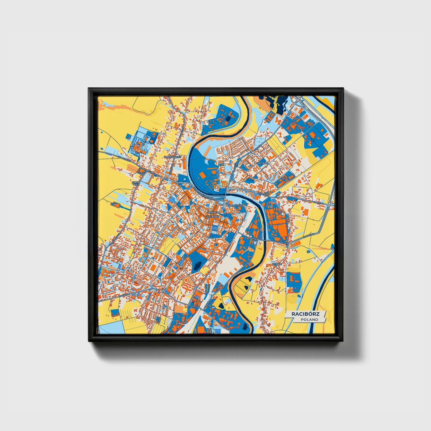 Racibórz Poland Colorful City Map Canvas Print • Black Framed