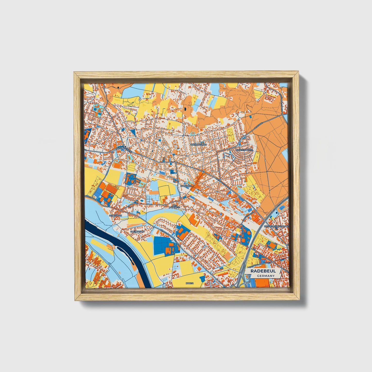 Radebeul Germany Colorful City Map Canvas Print • Natural Wooden Framed