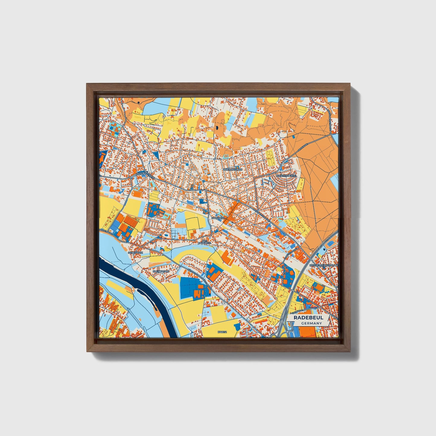 Radebeul Germany Colorful City Map Canvas Print • Dark Wooden Framed