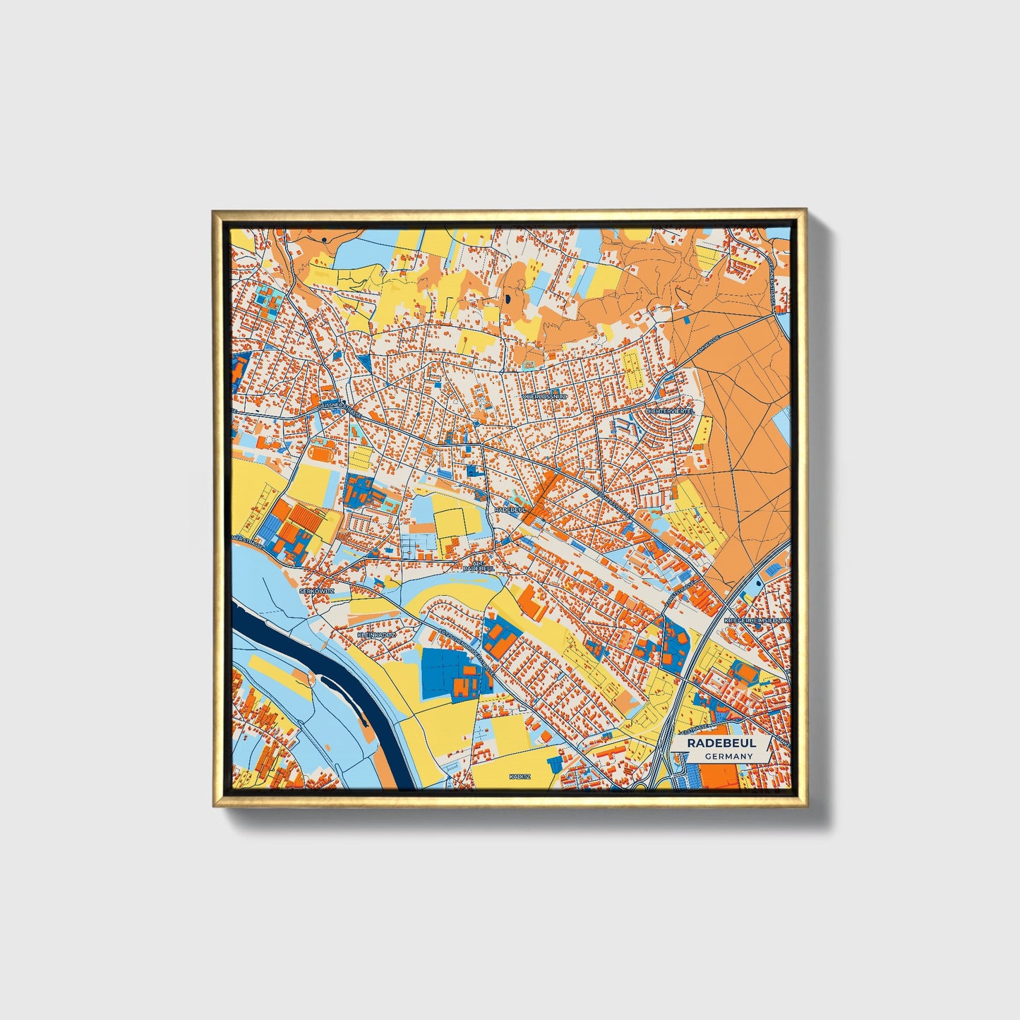 Radebeul Germany Colorful City Map Canvas Print • Gold Framed
