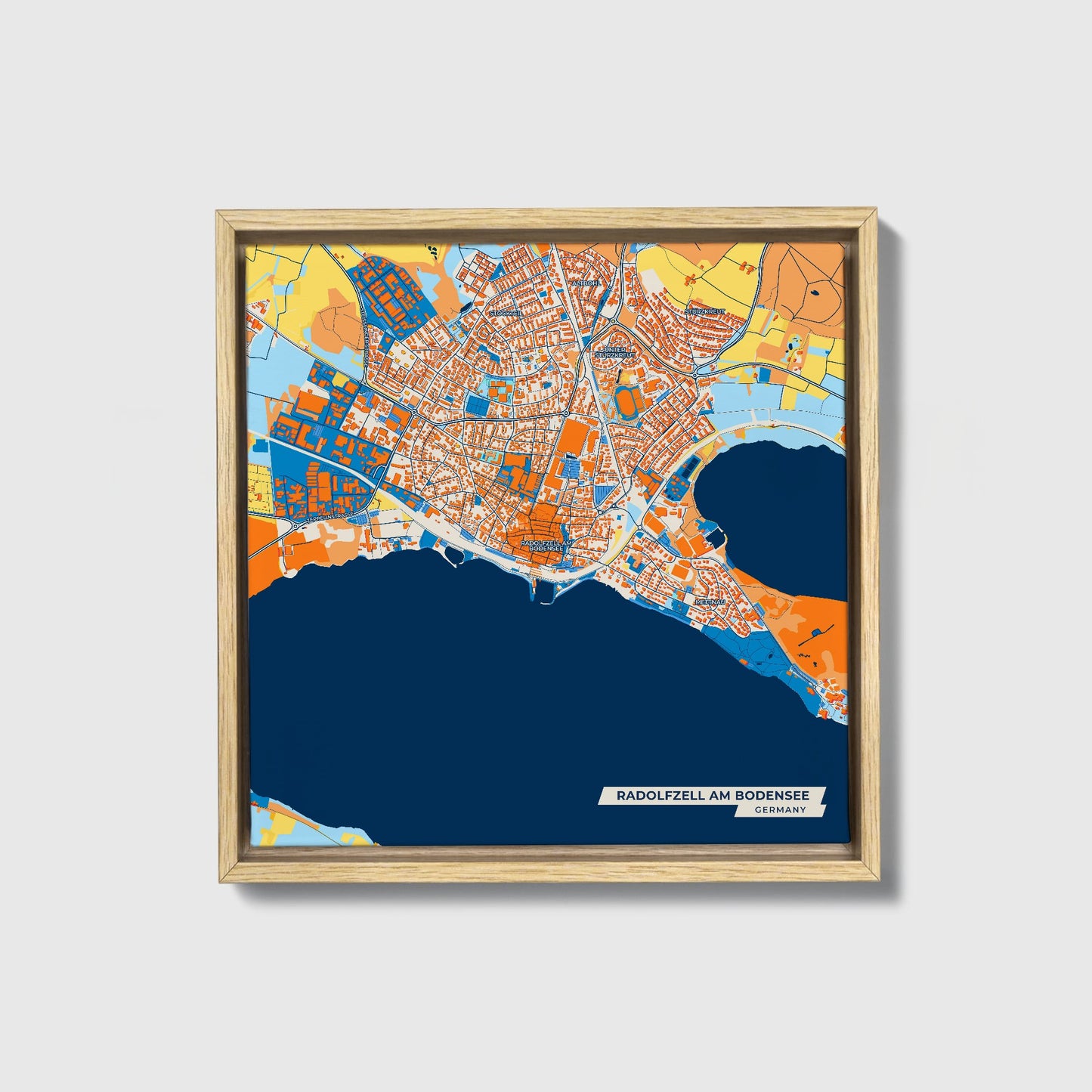 Radolfzell Am Bodensee Germany Colorful City Map Canvas Print • Natural Wooden Framed