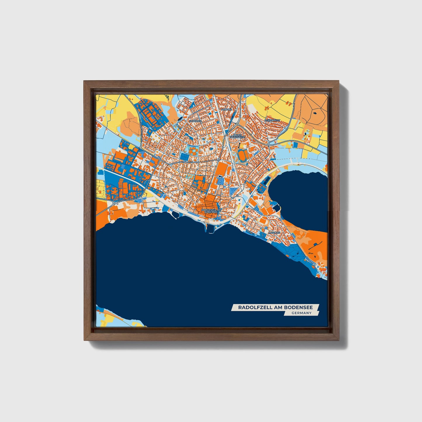 Radolfzell Am Bodensee Germany Colorful City Map Canvas Print • Dark Wooden Framed
