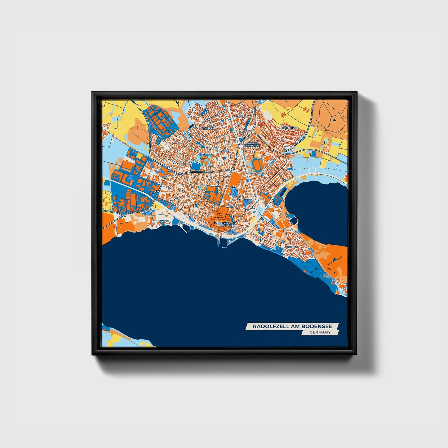 Radolfzell Am Bodensee Germany Colorful City Map Canvas Print • Black Framed