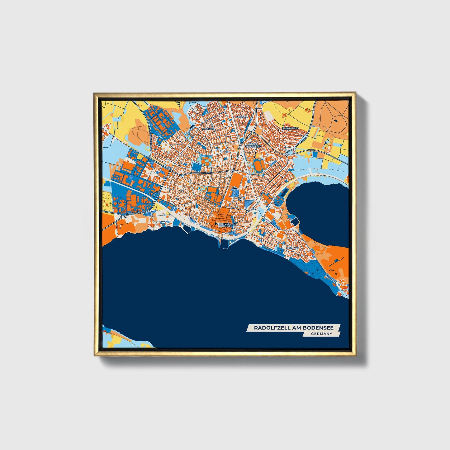 Radolfzell Am Bodensee Germany Colorful City Map Canvas Print • Gold Framed