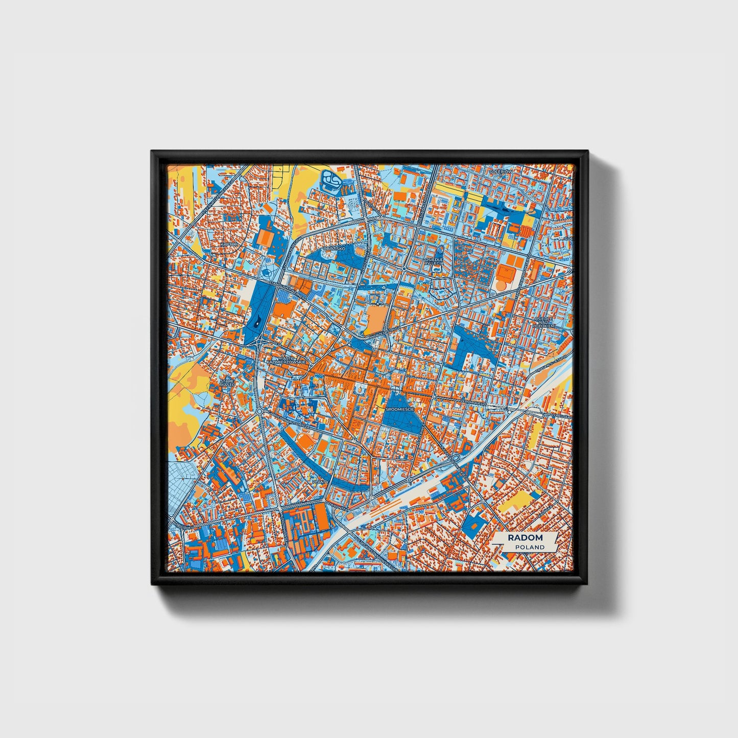 Radom Poland Colorful City Map Canvas Print • Black Framed