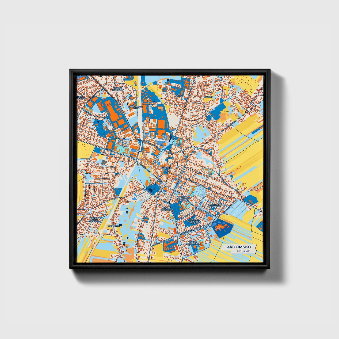 Radomsko Poland Colorful City Map Canvas Print • Black Framed