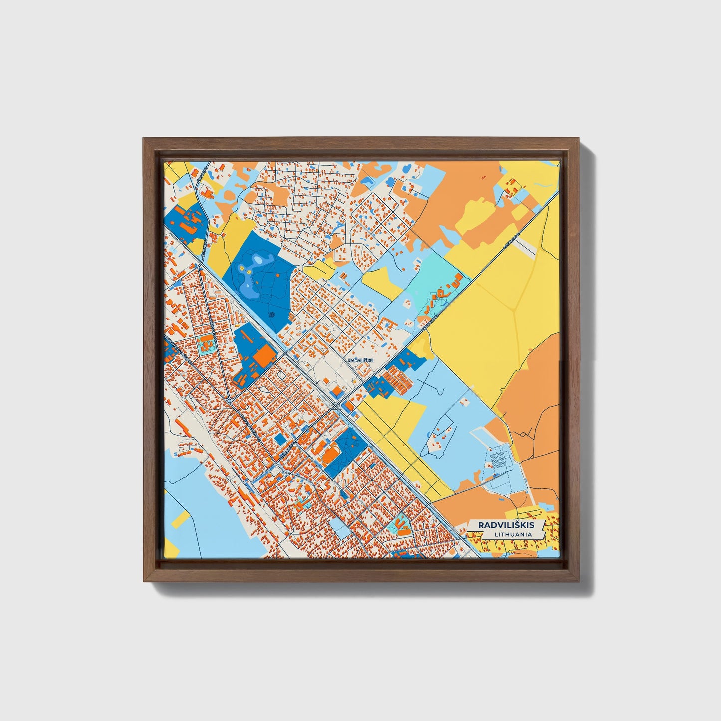 Radviliškis Lithuania Colorful City Map Canvas Print • Dark Wooden Framed