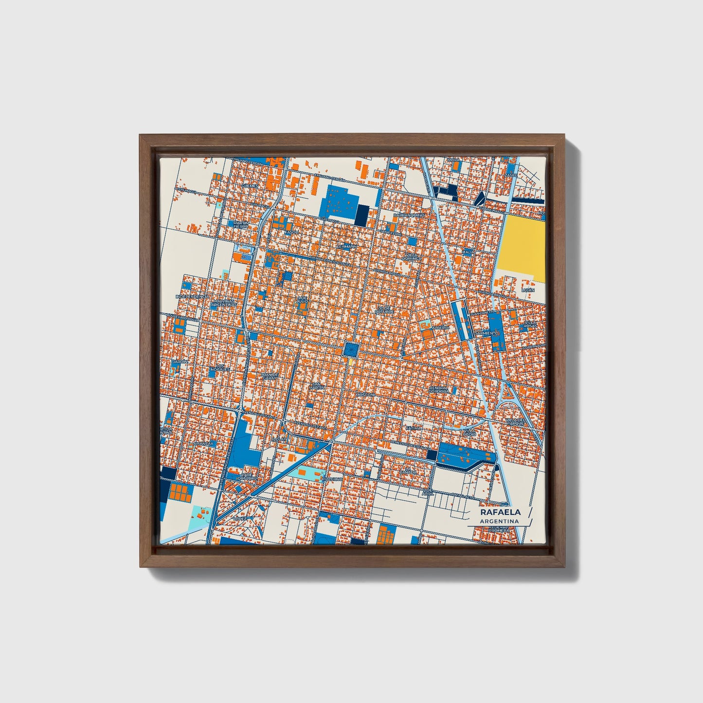 Rafaela Argentina Colorful City Map Canvas Print • Dark Wooden Framed