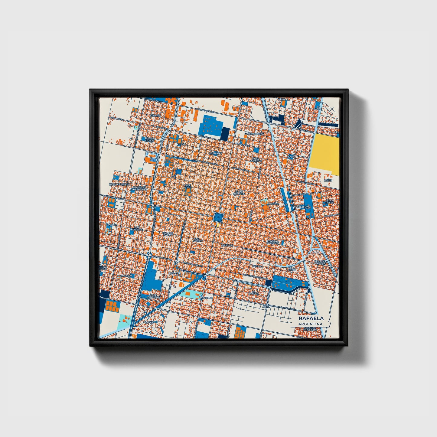 Rafaela Argentina Colorful City Map Canvas Print • Black Framed
