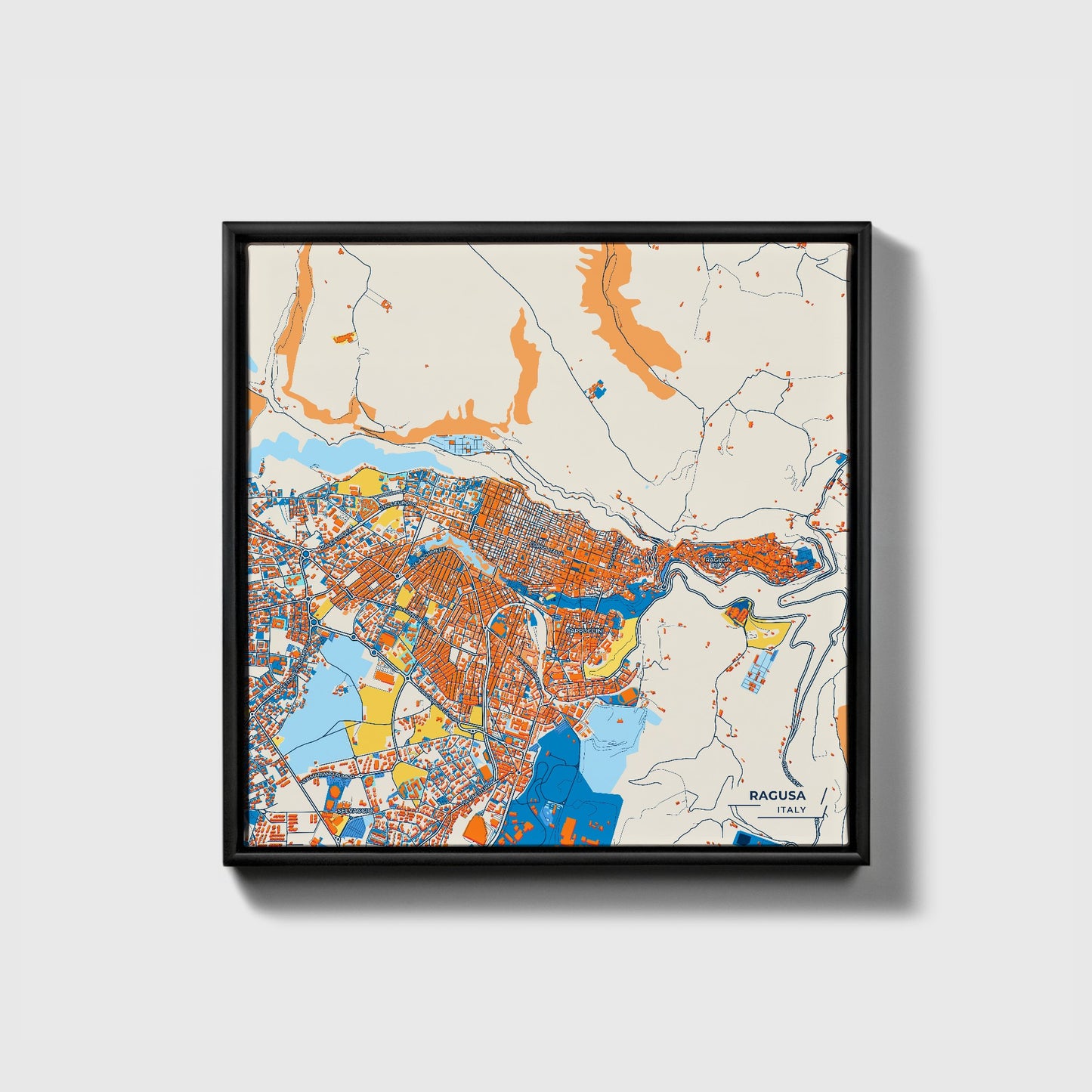 Ragusa Italy Colorful City Map Canvas Print • Black Framed