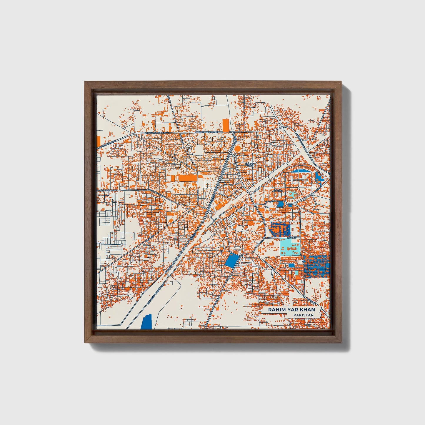 Rahim Yar Khan Pakistan Colorful City Map Canvas Print • Dark Wooden Framed