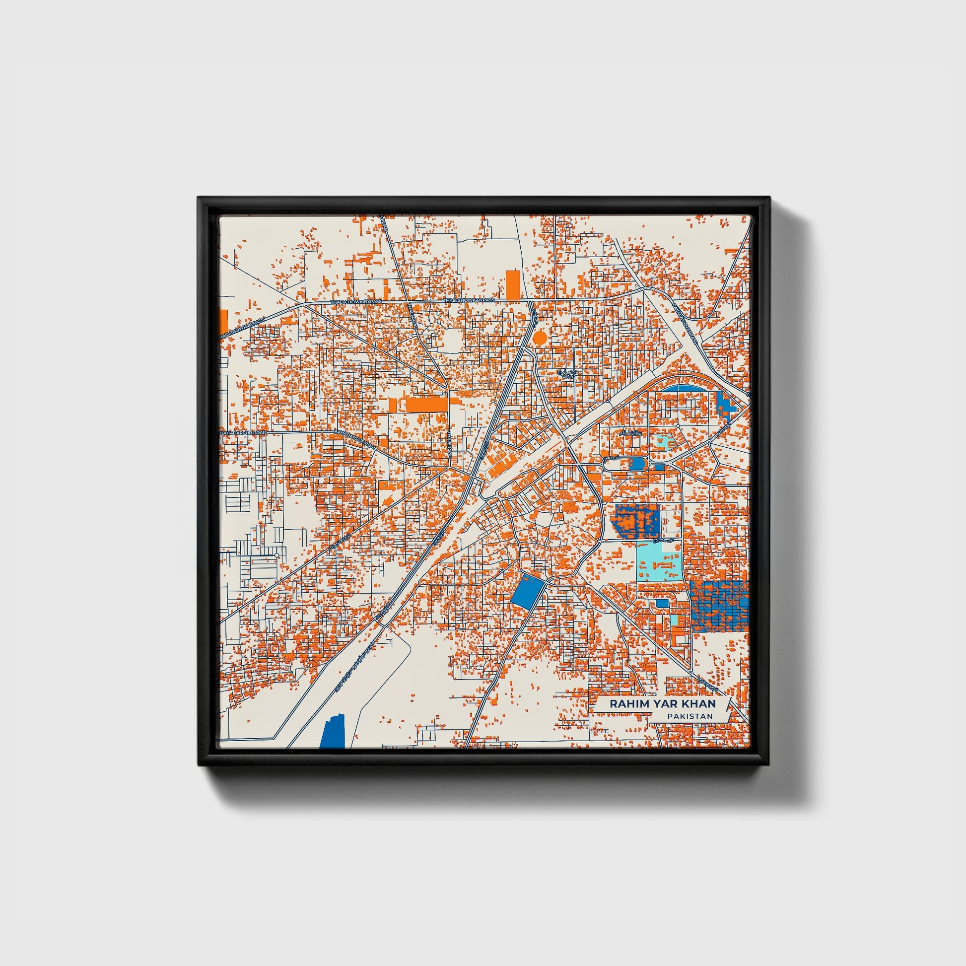 Rahim Yar Khan Pakistan Colorful City Map Canvas Print • Black Framed