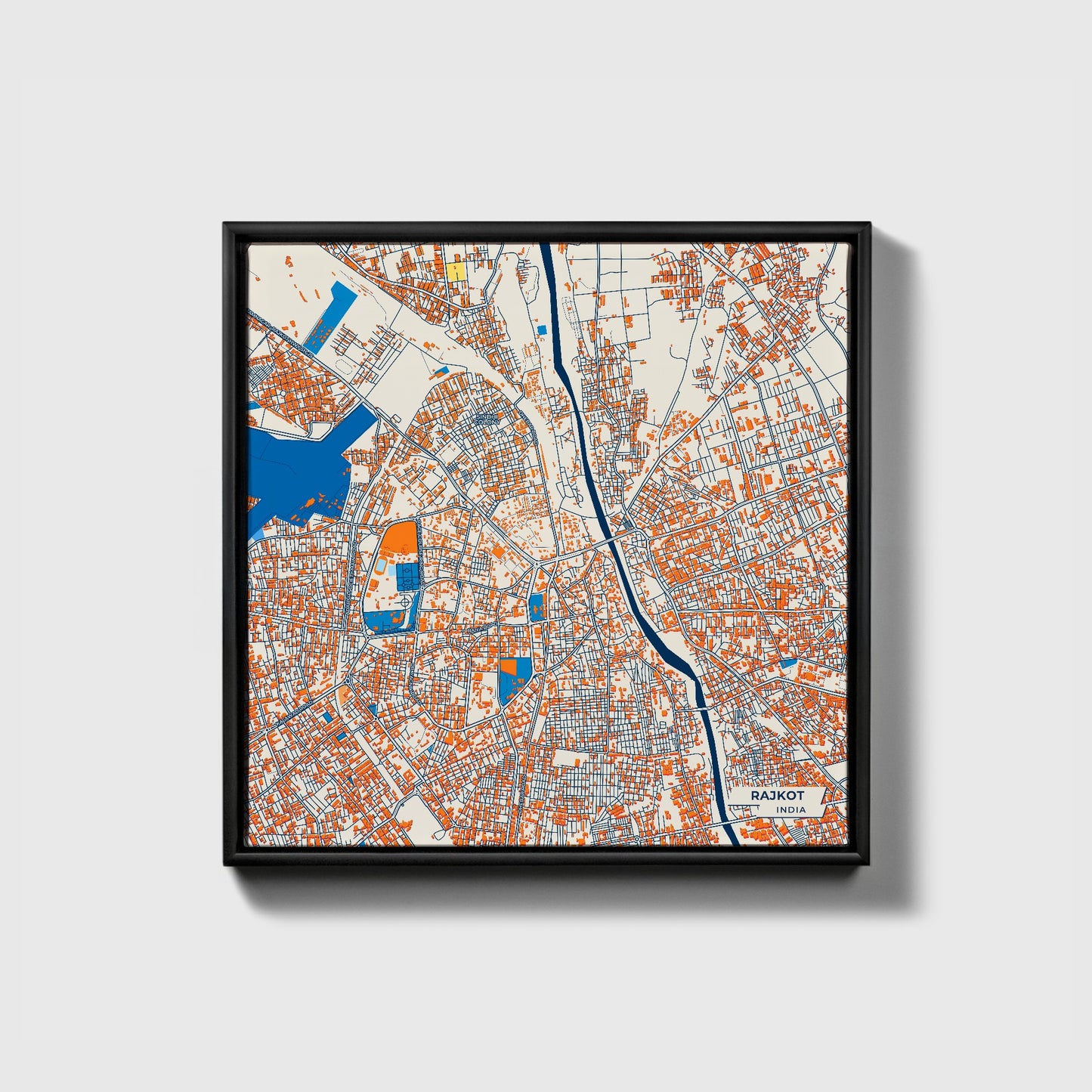 Rajkot India Colorful City Map Canvas Print • Black Framed