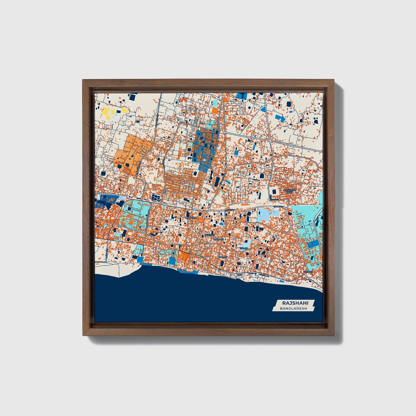 Rajshahi Bangladesh Colorful City Map Canvas Print • Dark Wooden Framed