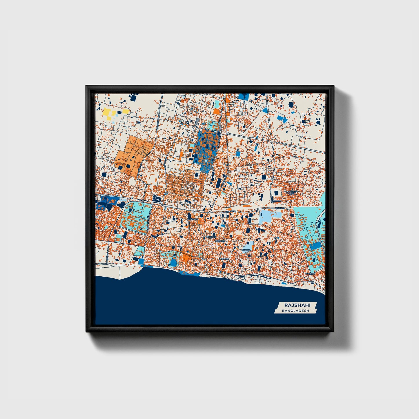 Rajshahi Bangladesh Colorful City Map Canvas Print • Black Framed