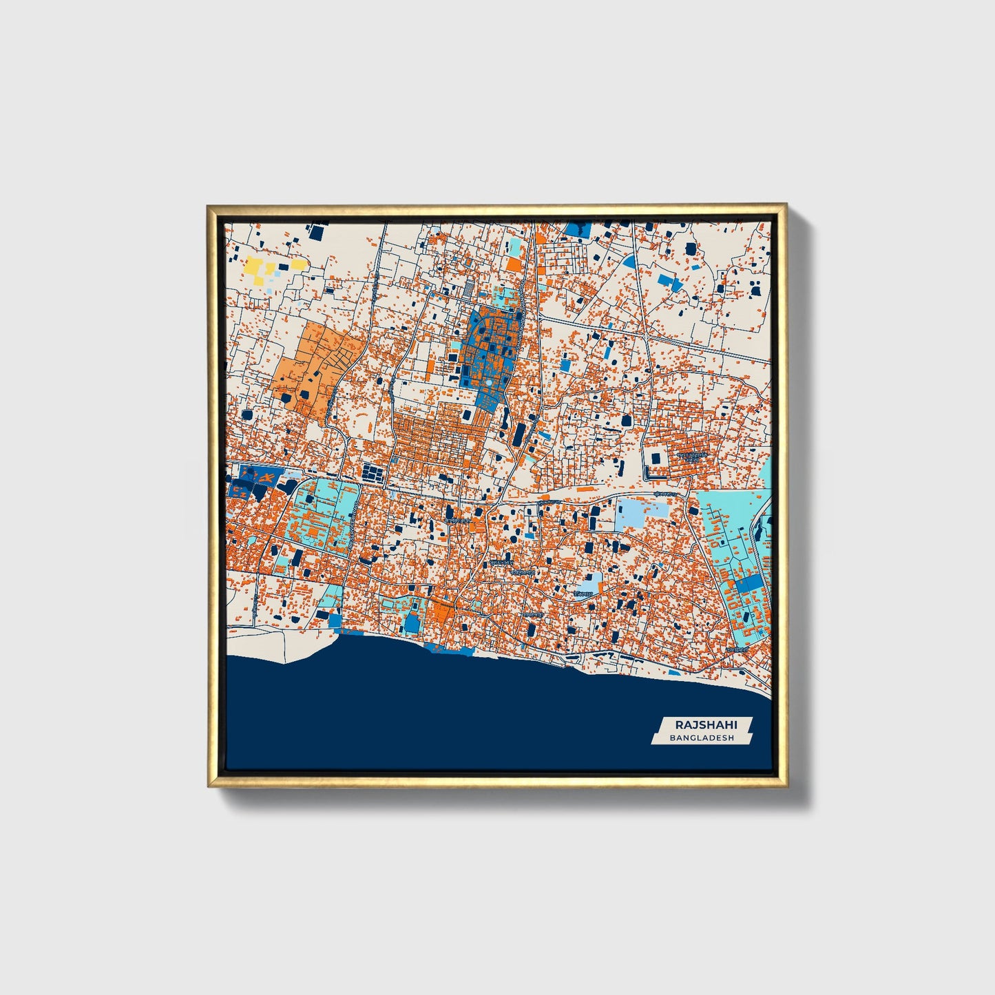 Rajshahi Bangladesh Colorful City Map Canvas Print • Gold Framed