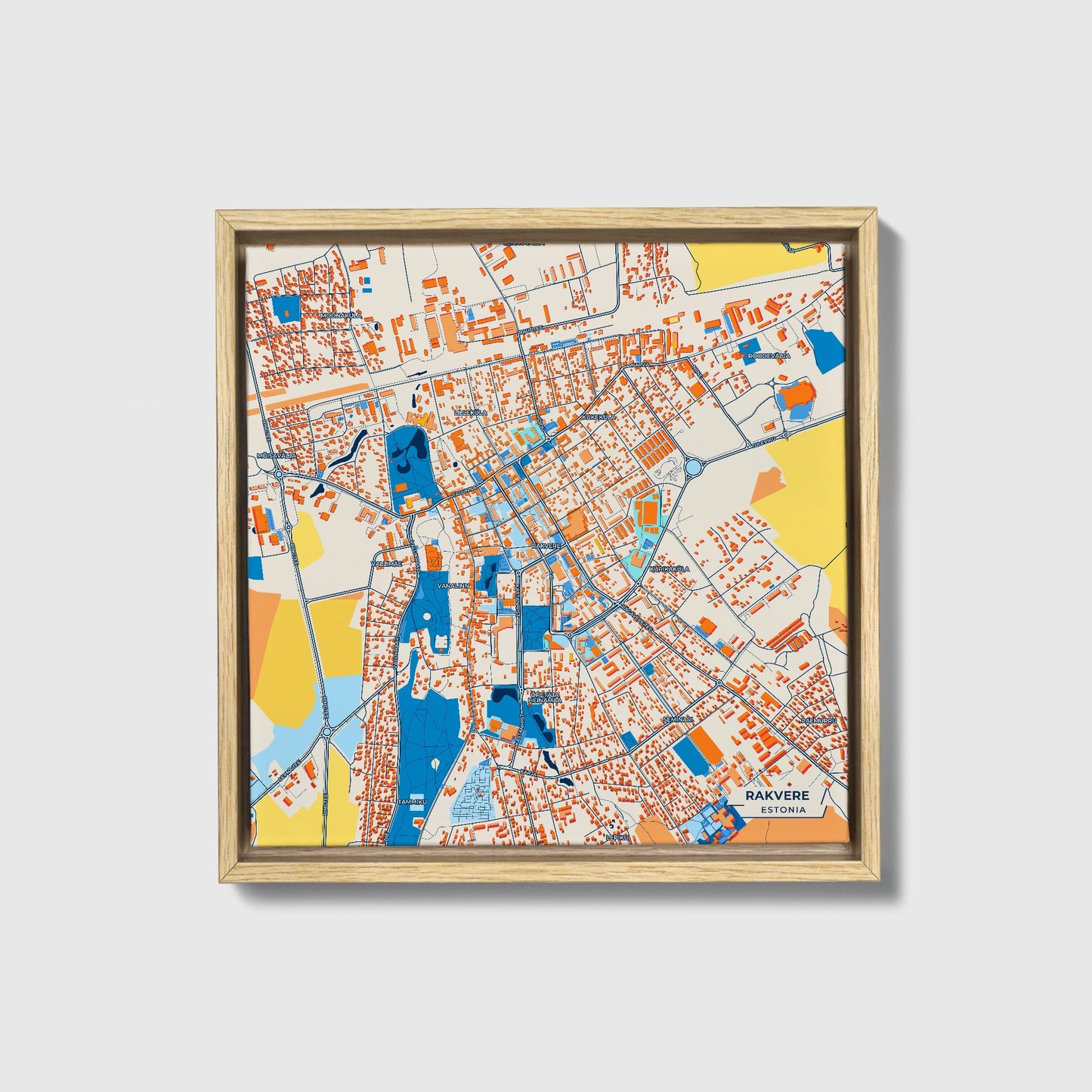 Rakvere Estonia Colorful City Map Canvas Print • Natural Wooden Framed