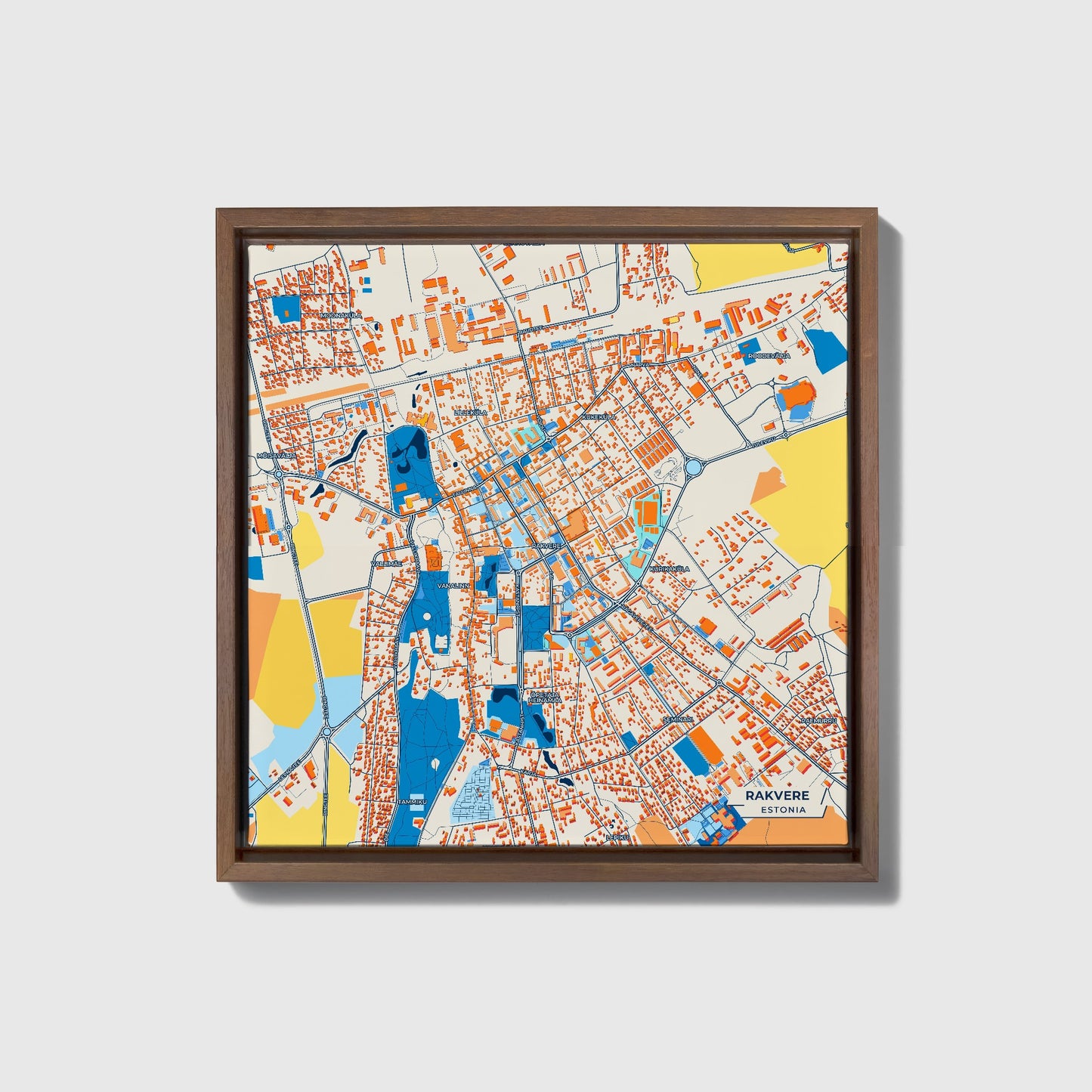 Rakvere Estonia Colorful City Map Canvas Print • Dark Wooden Framed