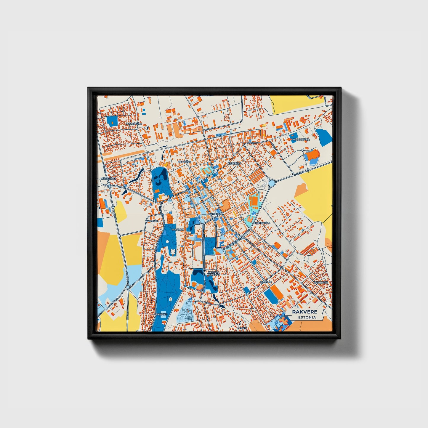Rakvere Estonia Colorful City Map Canvas Print • Black Framed