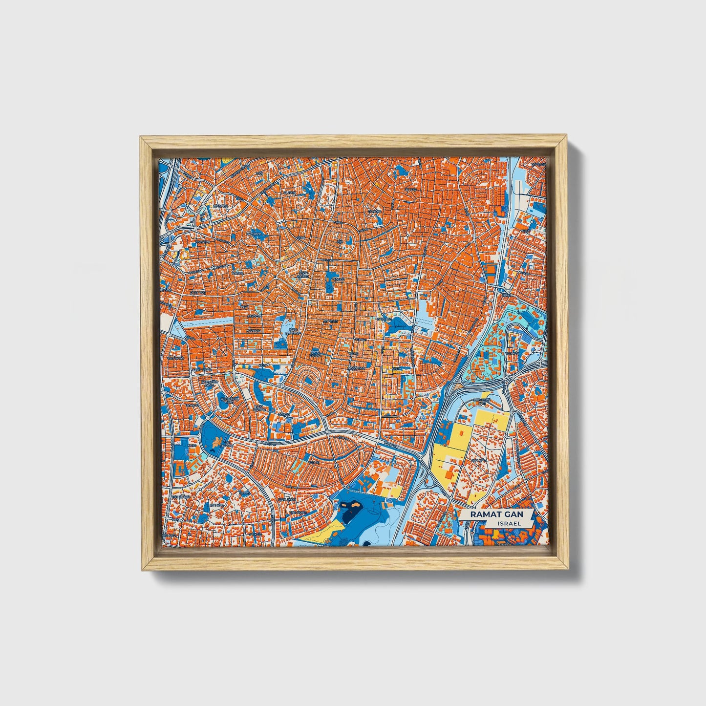 Ramat Gan Israel Colorful City Map Canvas Print • Natural Wooden Framed