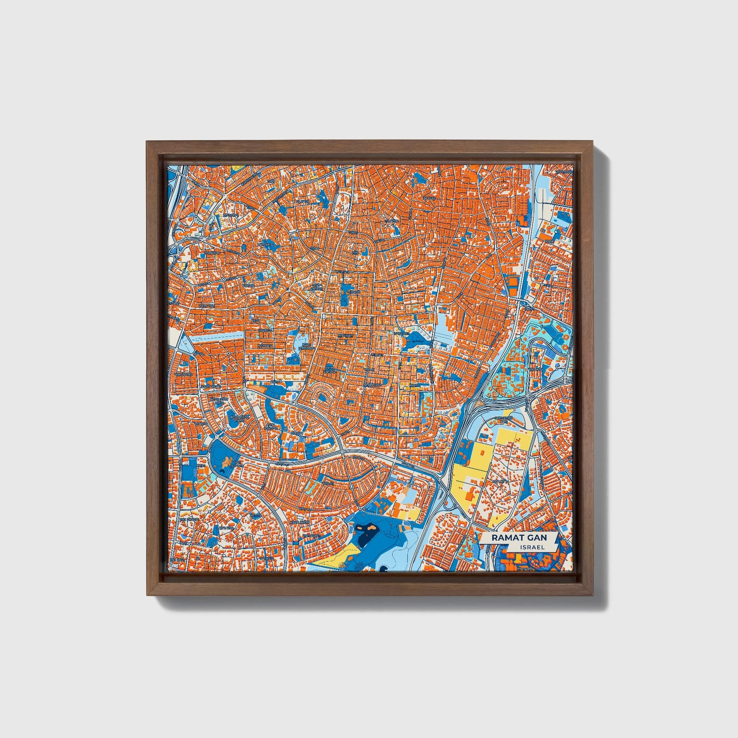 Ramat Gan Israel Colorful City Map Canvas Print • Dark Wooden Framed