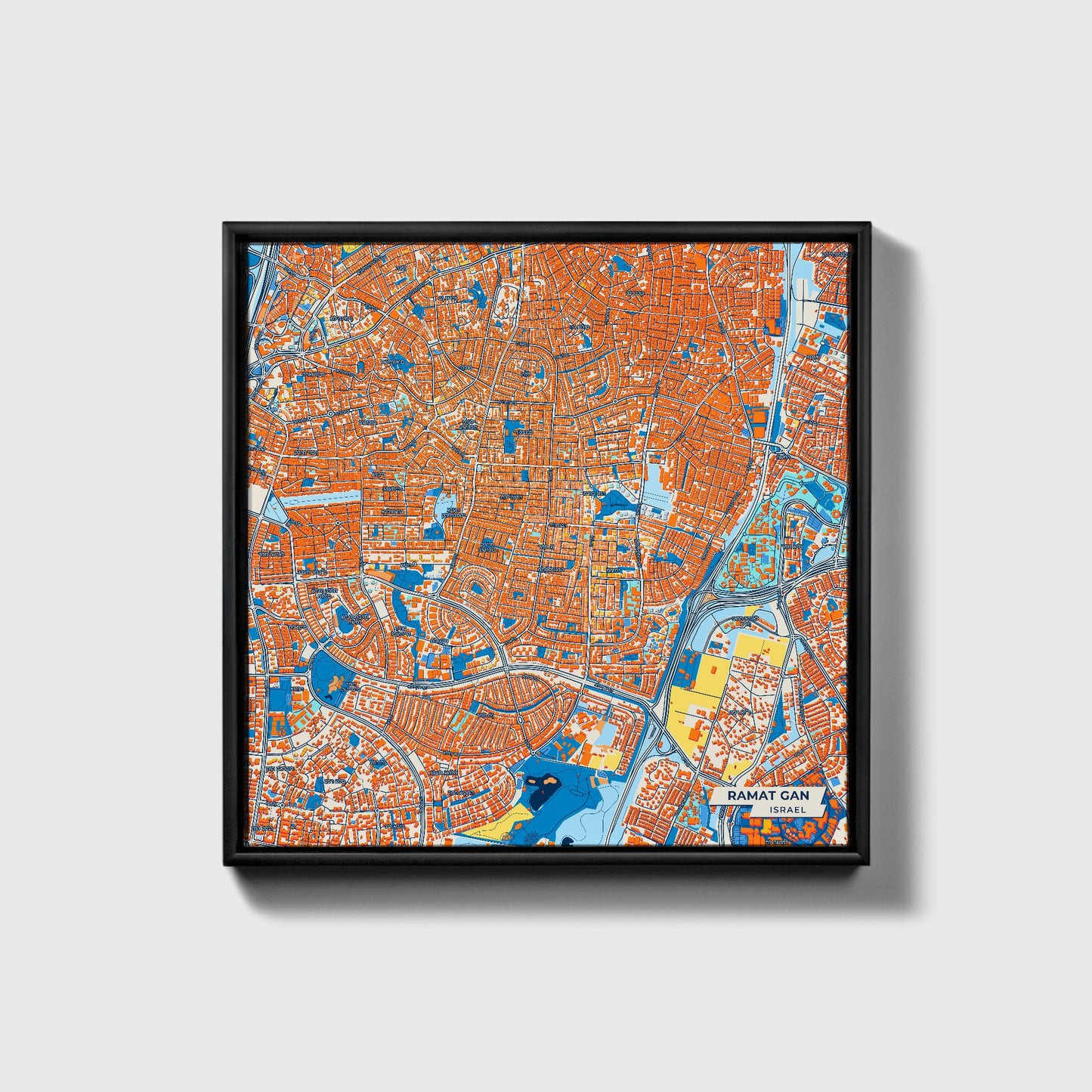 Ramat Gan Israel Colorful City Map Canvas Print • Black Framed