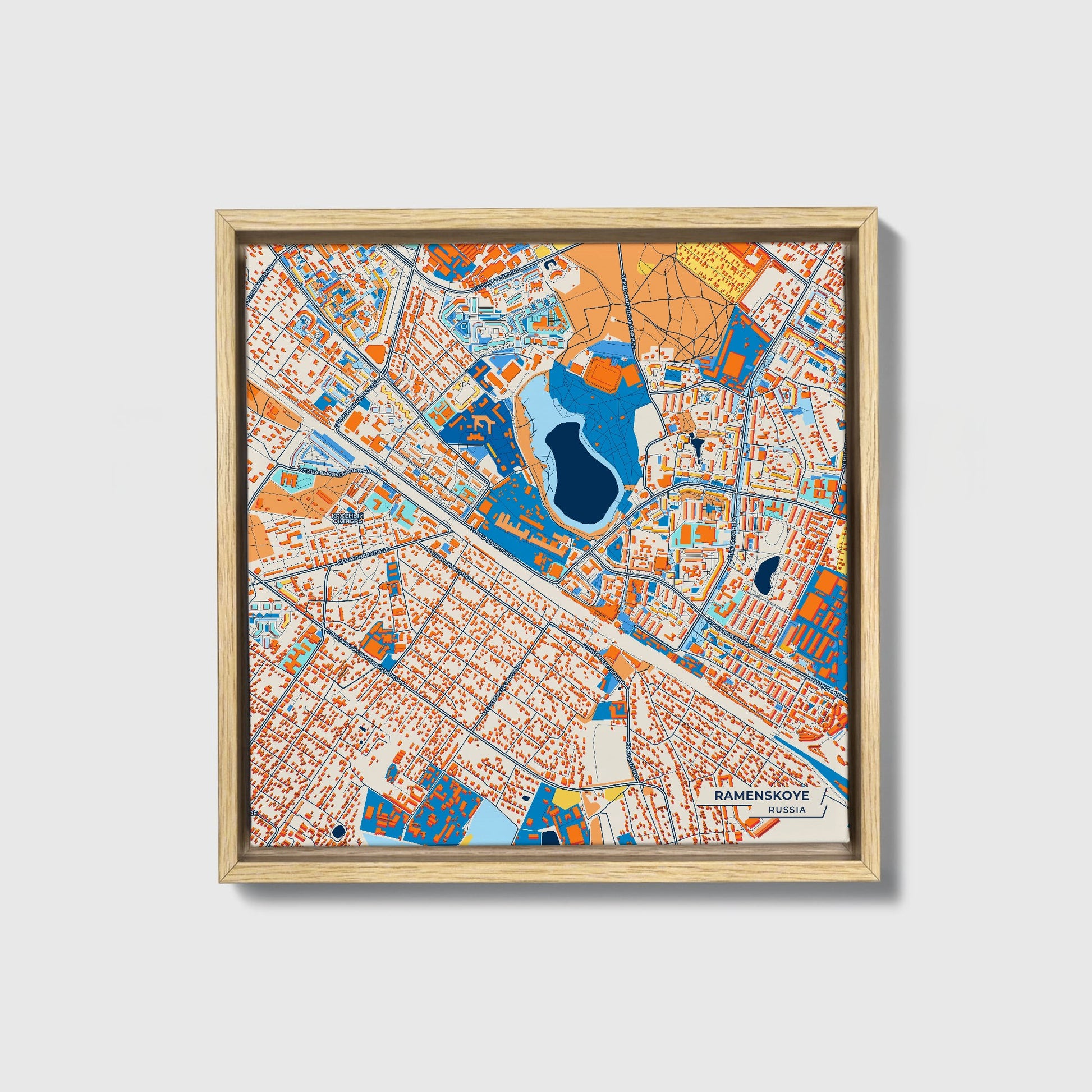 Раменском Russia Colorful City Map Canvas Print • Natural Wooden Framed