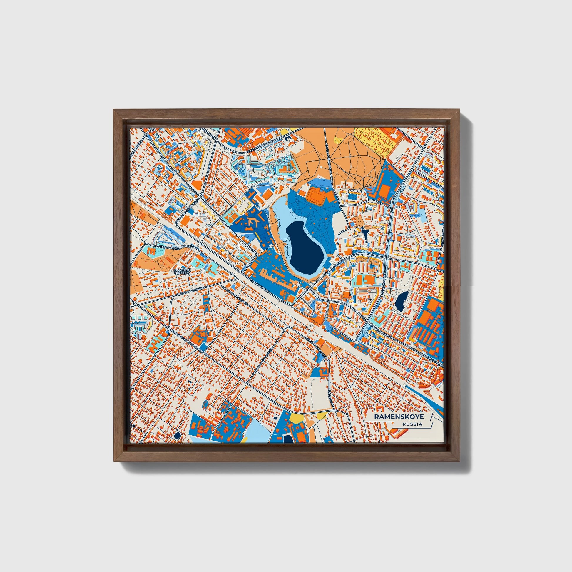 Раменском Russia Colorful City Map Canvas Print • Dark Wooden Framed