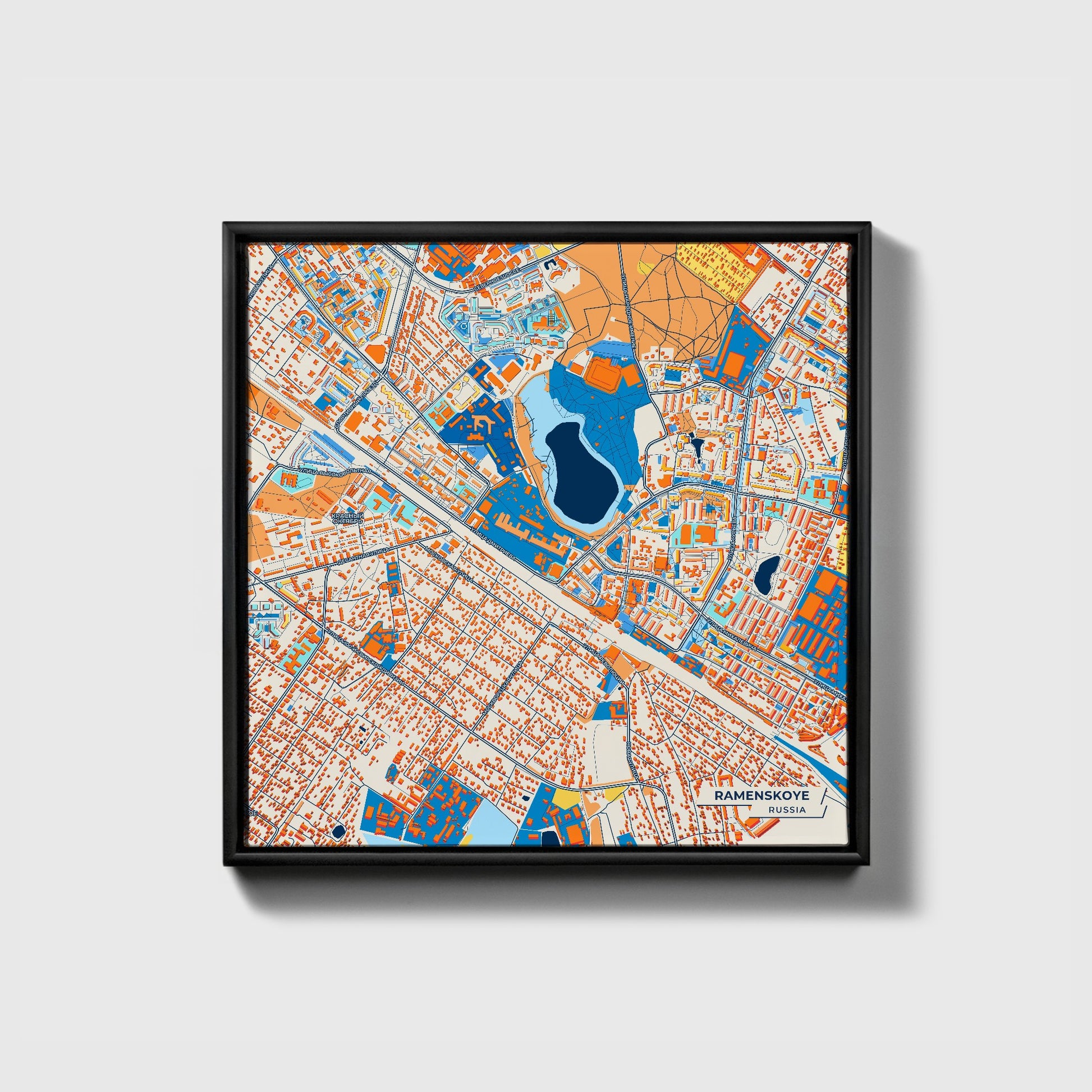 Раменском Russia Colorful City Map Canvas Print • Black Framed