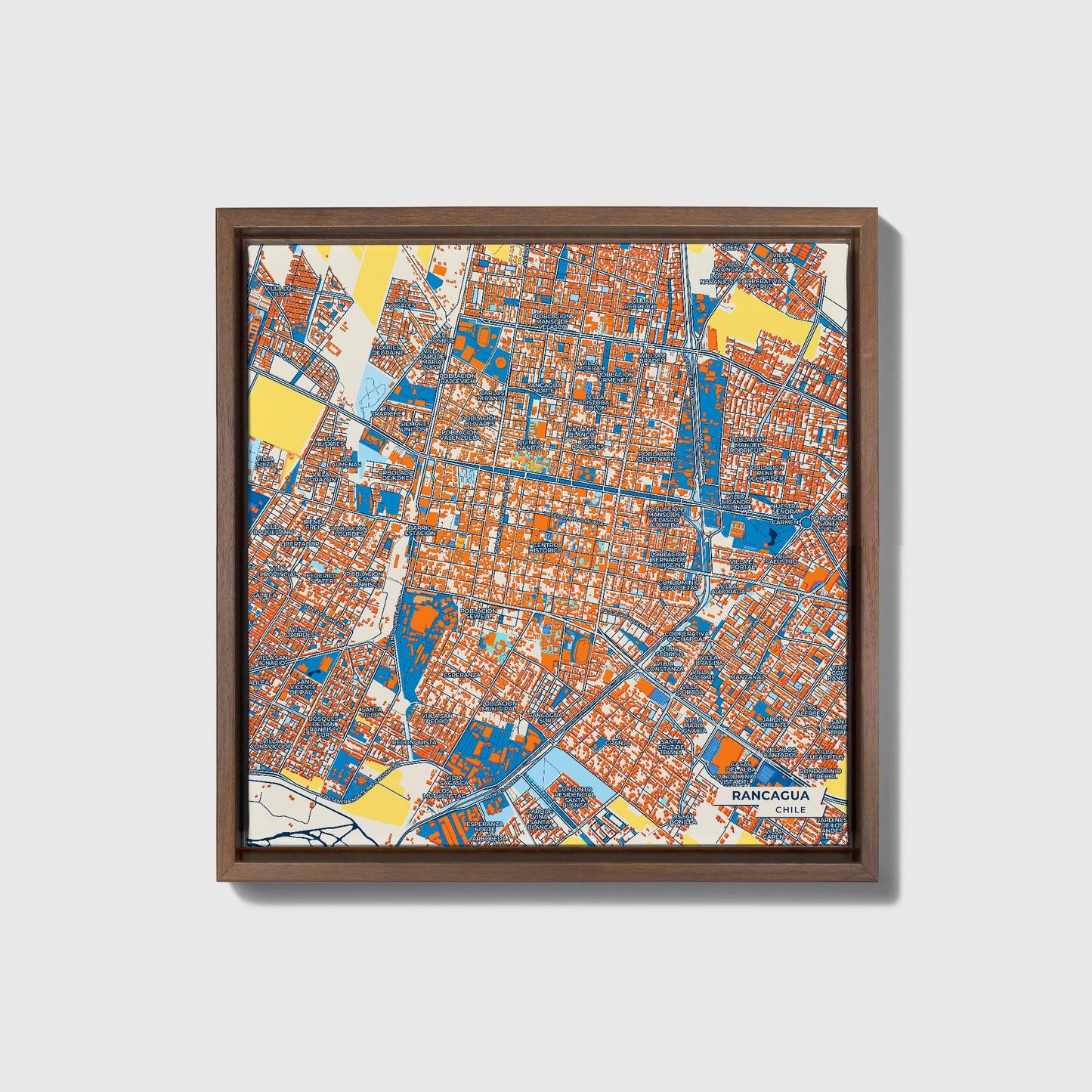 Rancagua Chile Colorful City Map Canvas Print • Dark Wooden Framed