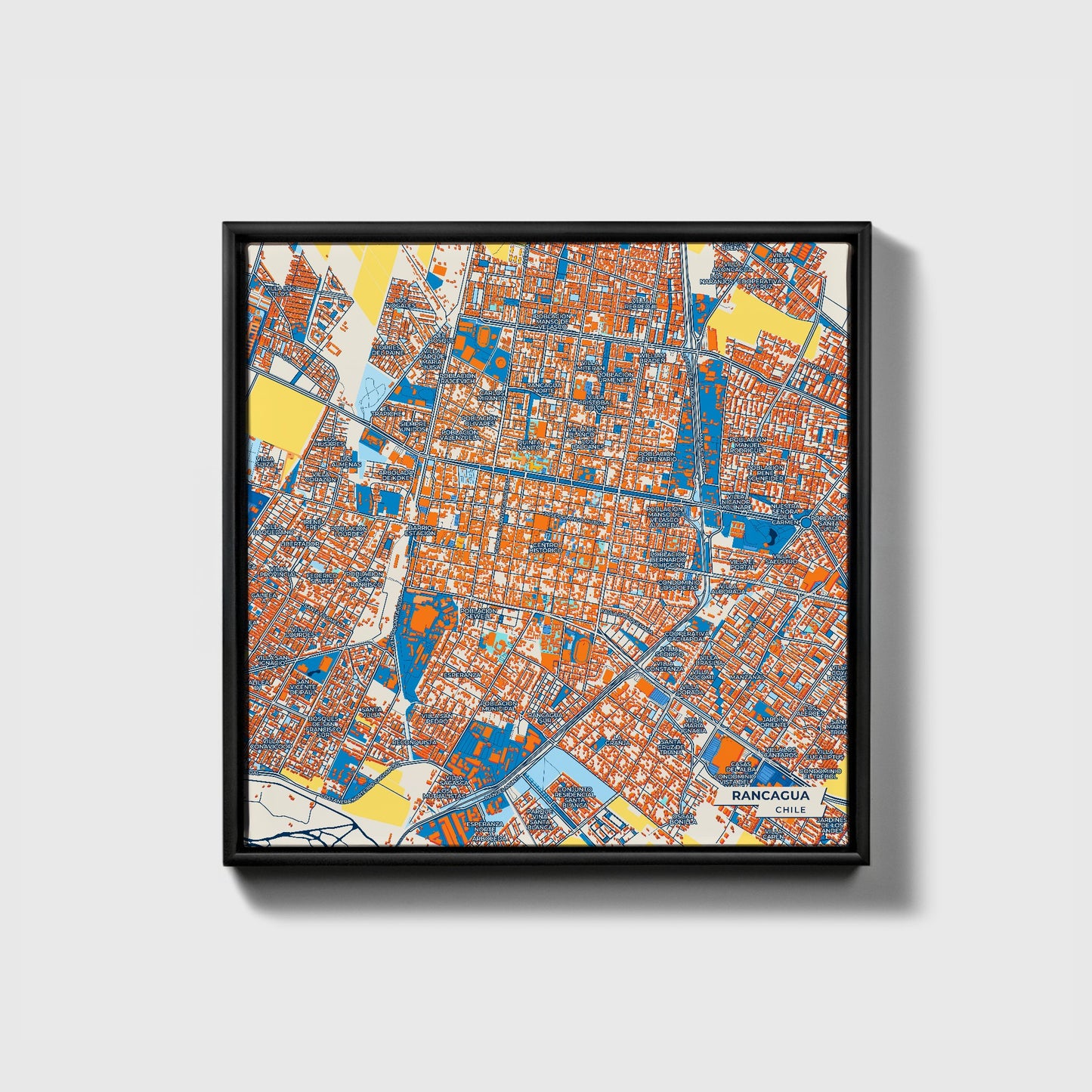 Rancagua Chile Colorful City Map Canvas Print • Black Framed