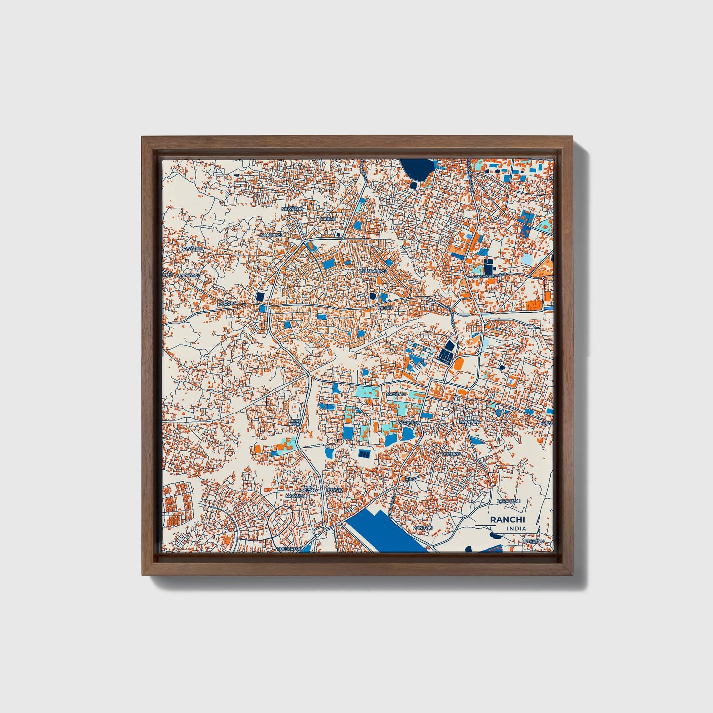 Ranchi India Colorful City Map Canvas Print • Dark Wooden Framed