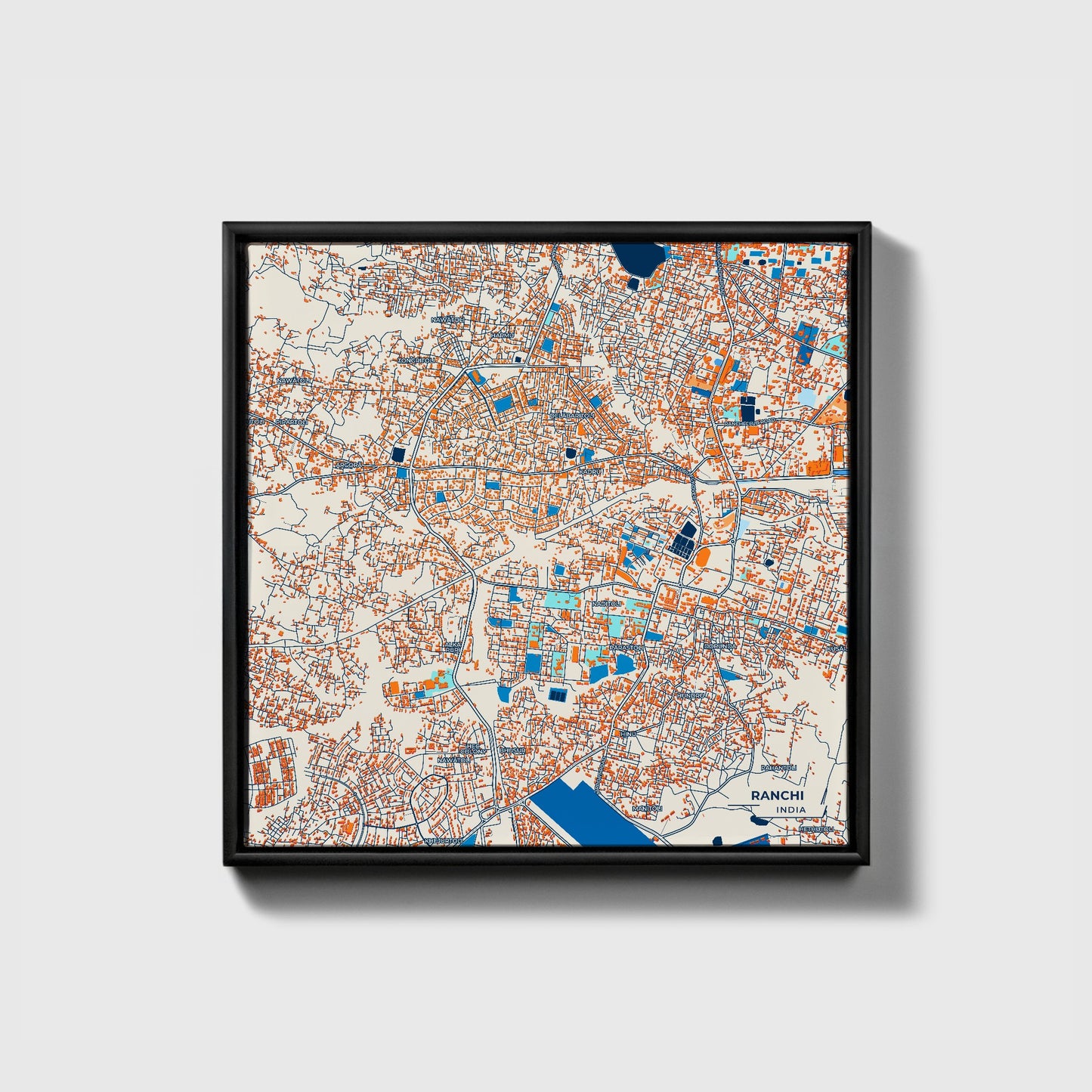 Ranchi India Colorful City Map Canvas Print • Black Framed