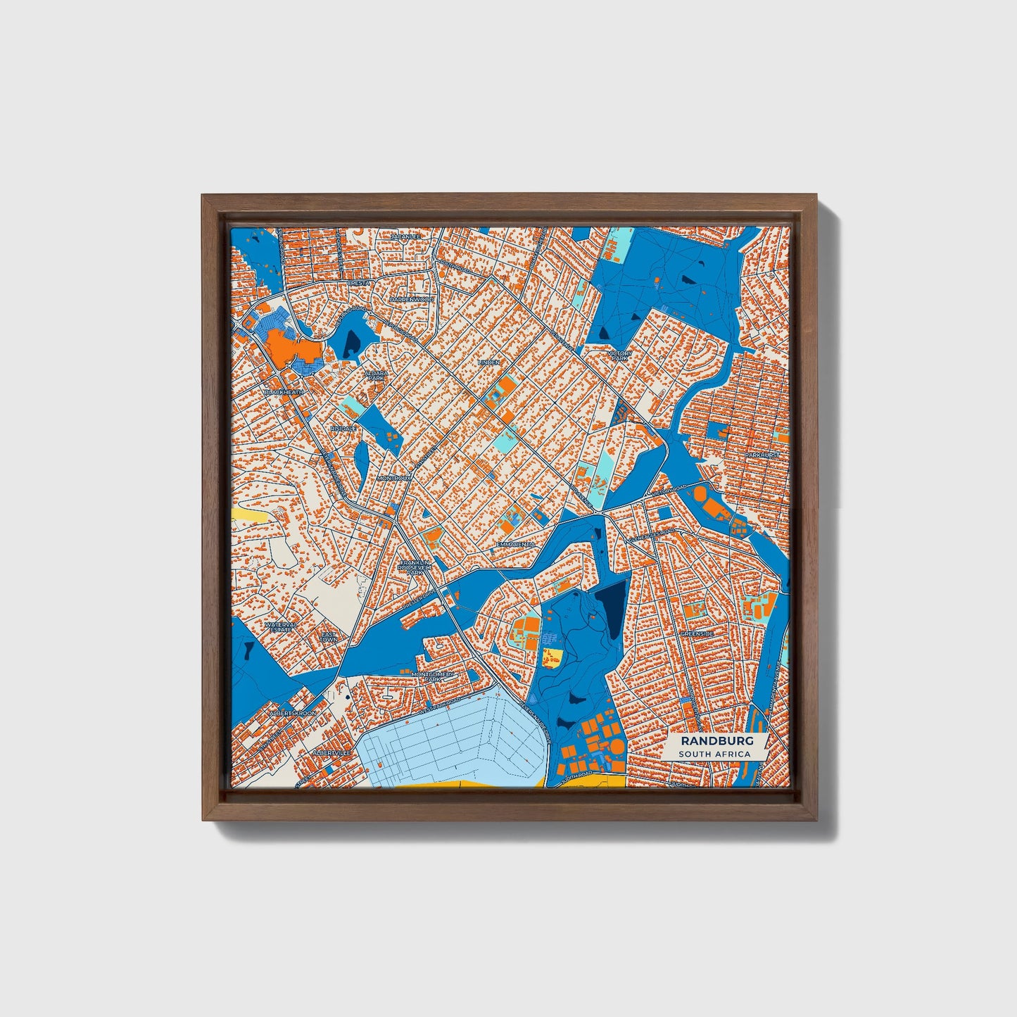 Randburg South Africa Colorful City Map Canvas Print • Dark Wooden Framed