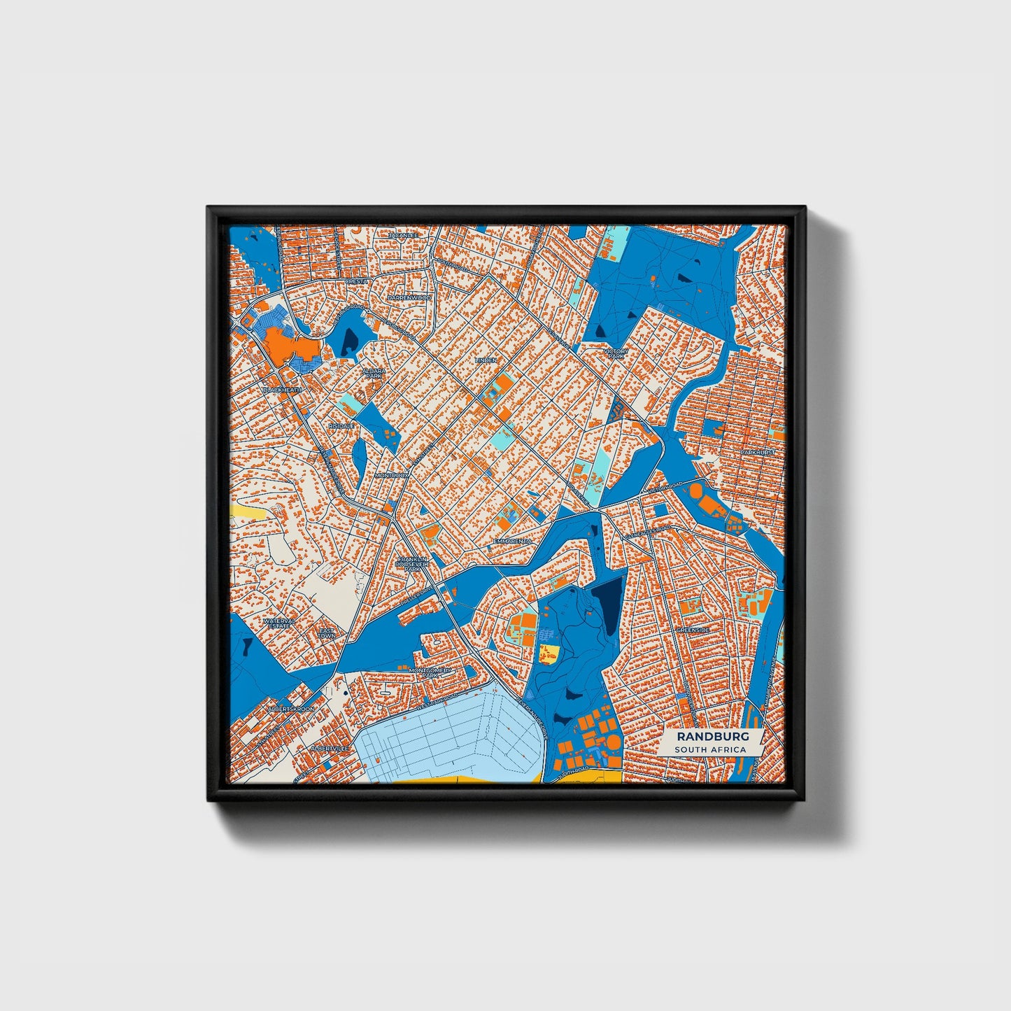 Randburg South Africa Colorful City Map Canvas Print • Black Framed