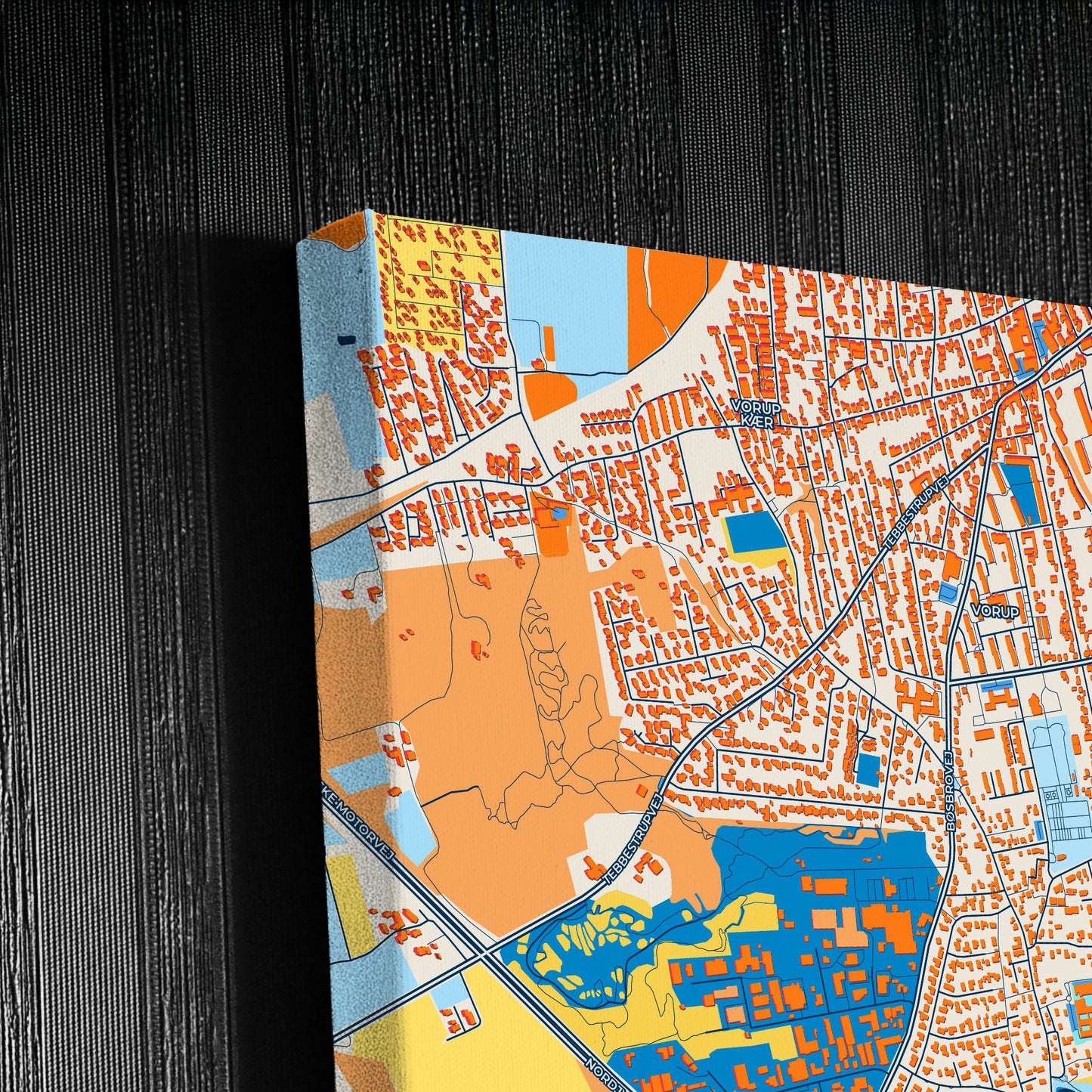 Randers Denmark Colorful City Map Canvas Print Detail