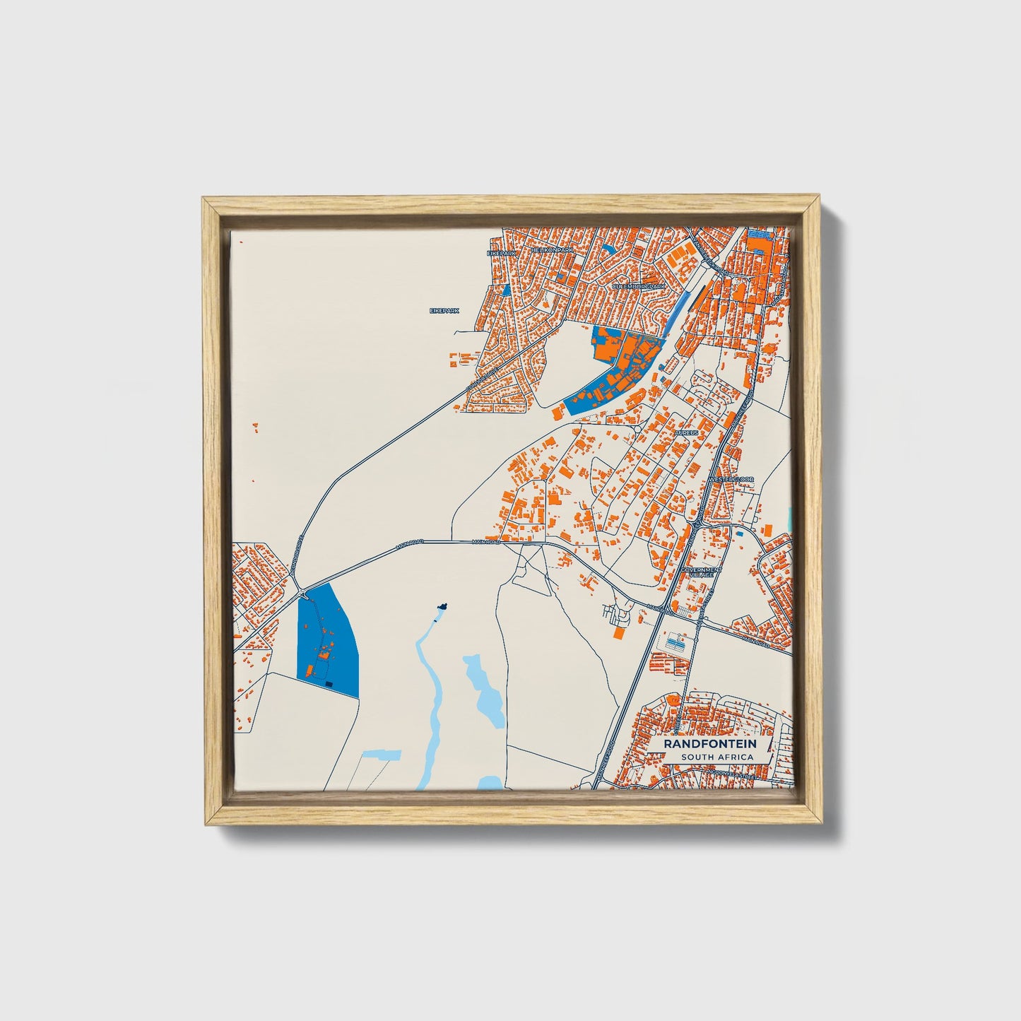 Randfontein South Africa Colorful City Map Canvas Print • Natural Wooden Framed